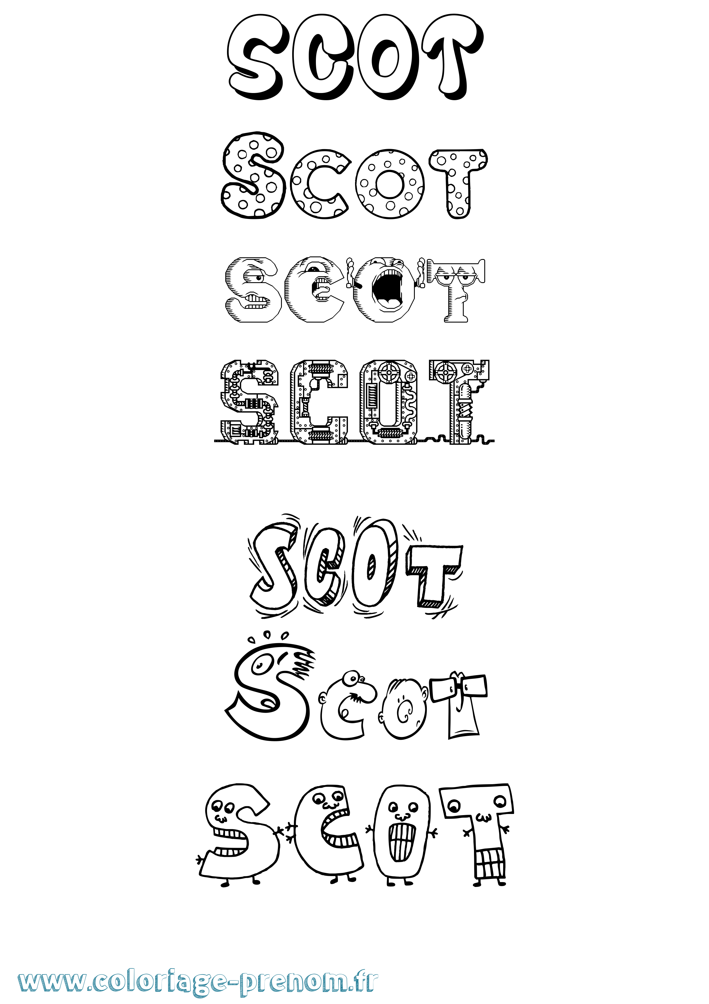 Coloriage prénom Scot Fun