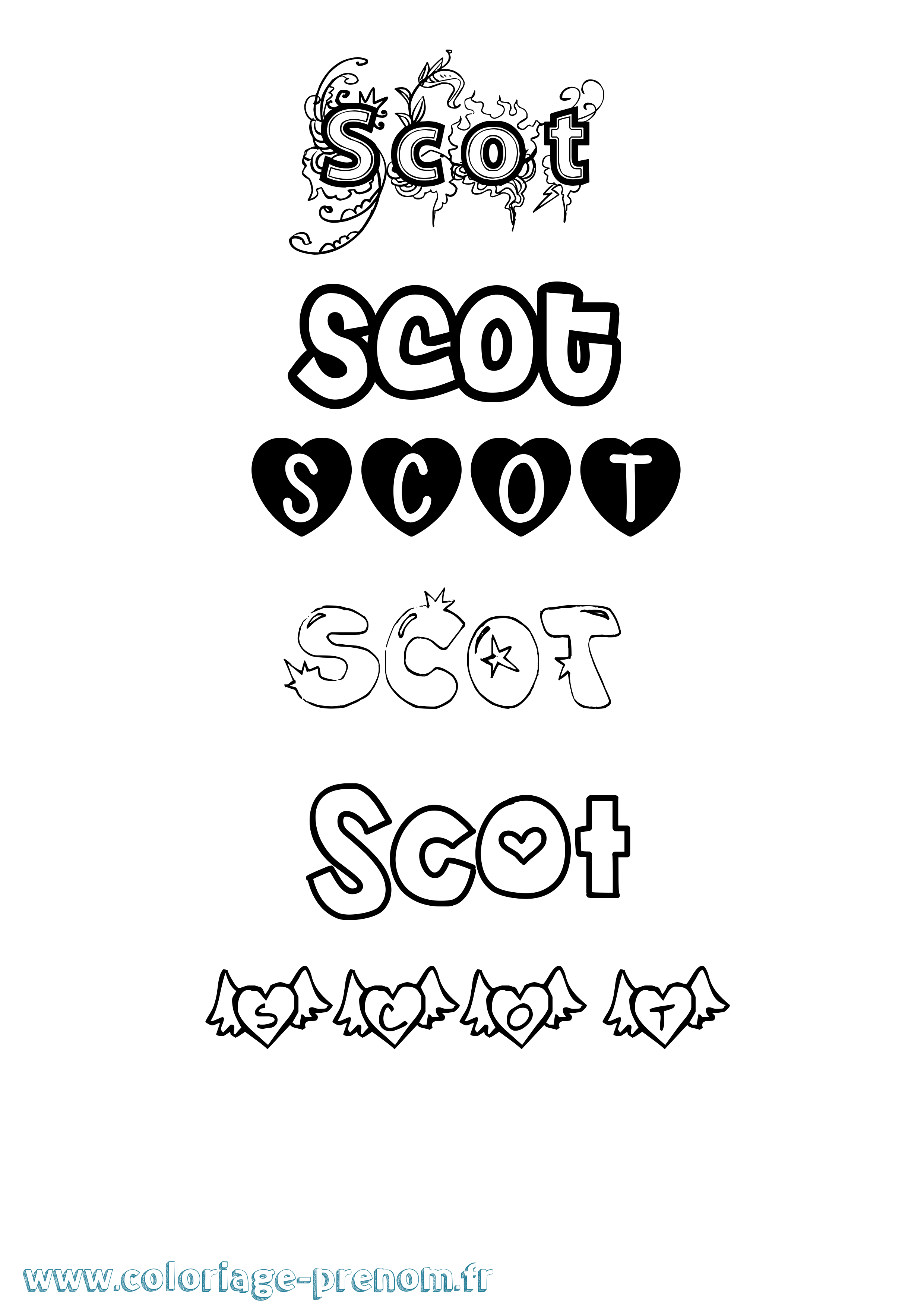Coloriage prénom Scot Girly