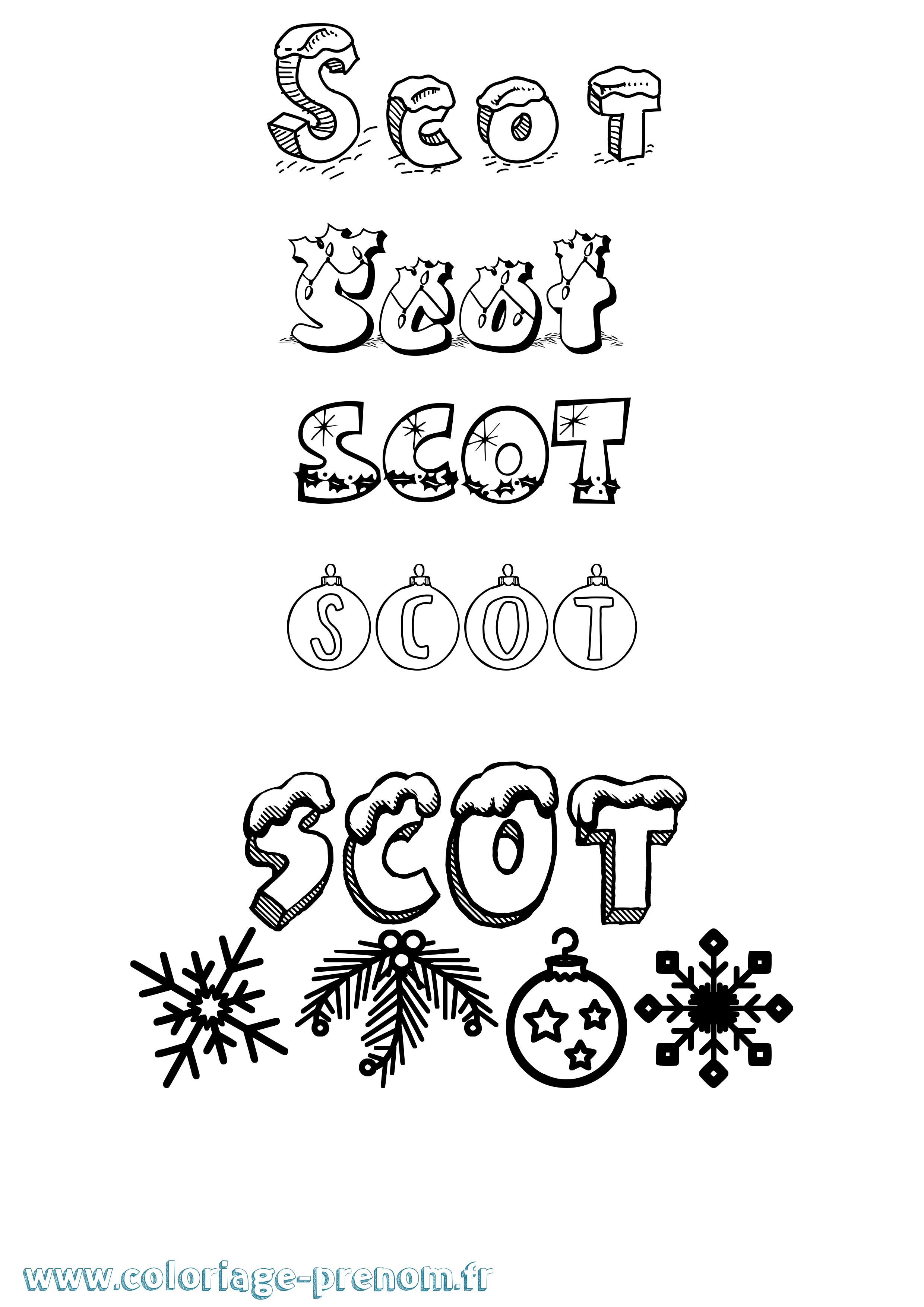 Coloriage Scot Noël Coloriage prénom Scot Noël