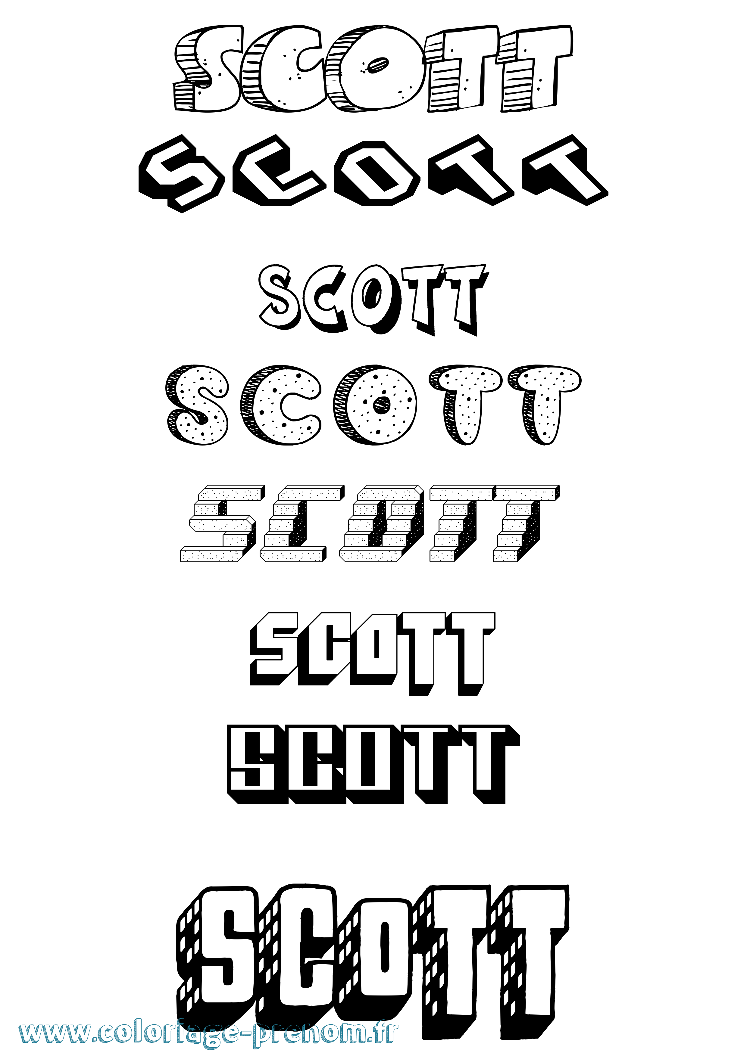Coloriage prénom Scott Effet 3D