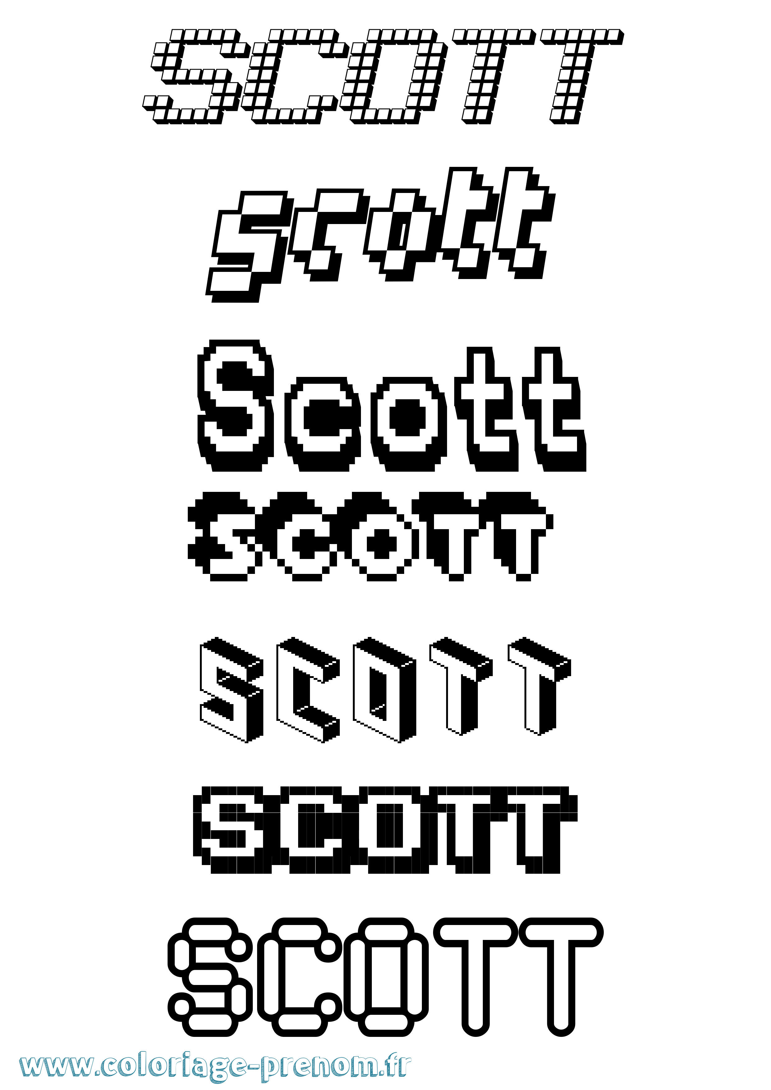 Coloriage prénom Scott Pixel