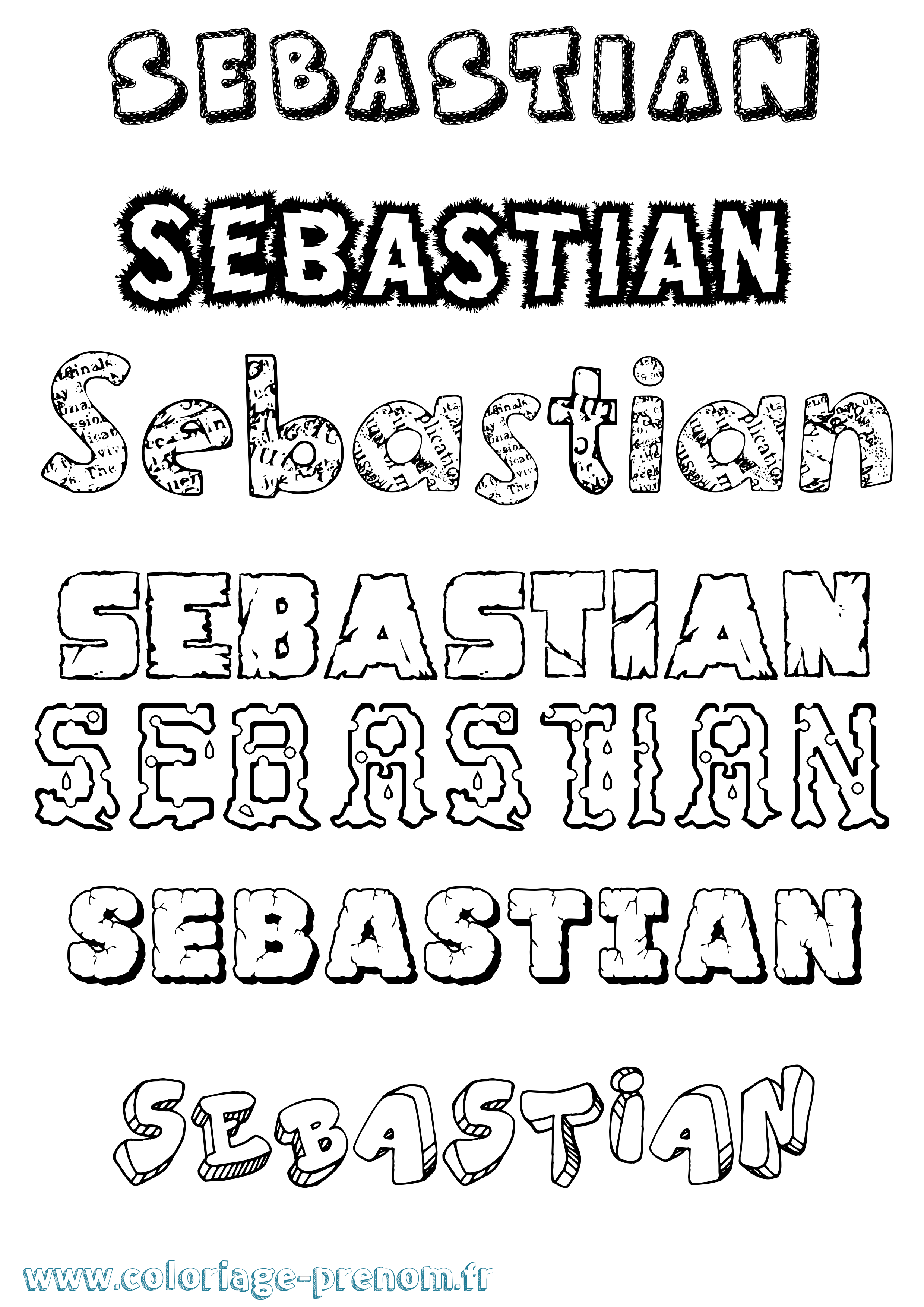 Coloriage prénom Sebastian Destructuré