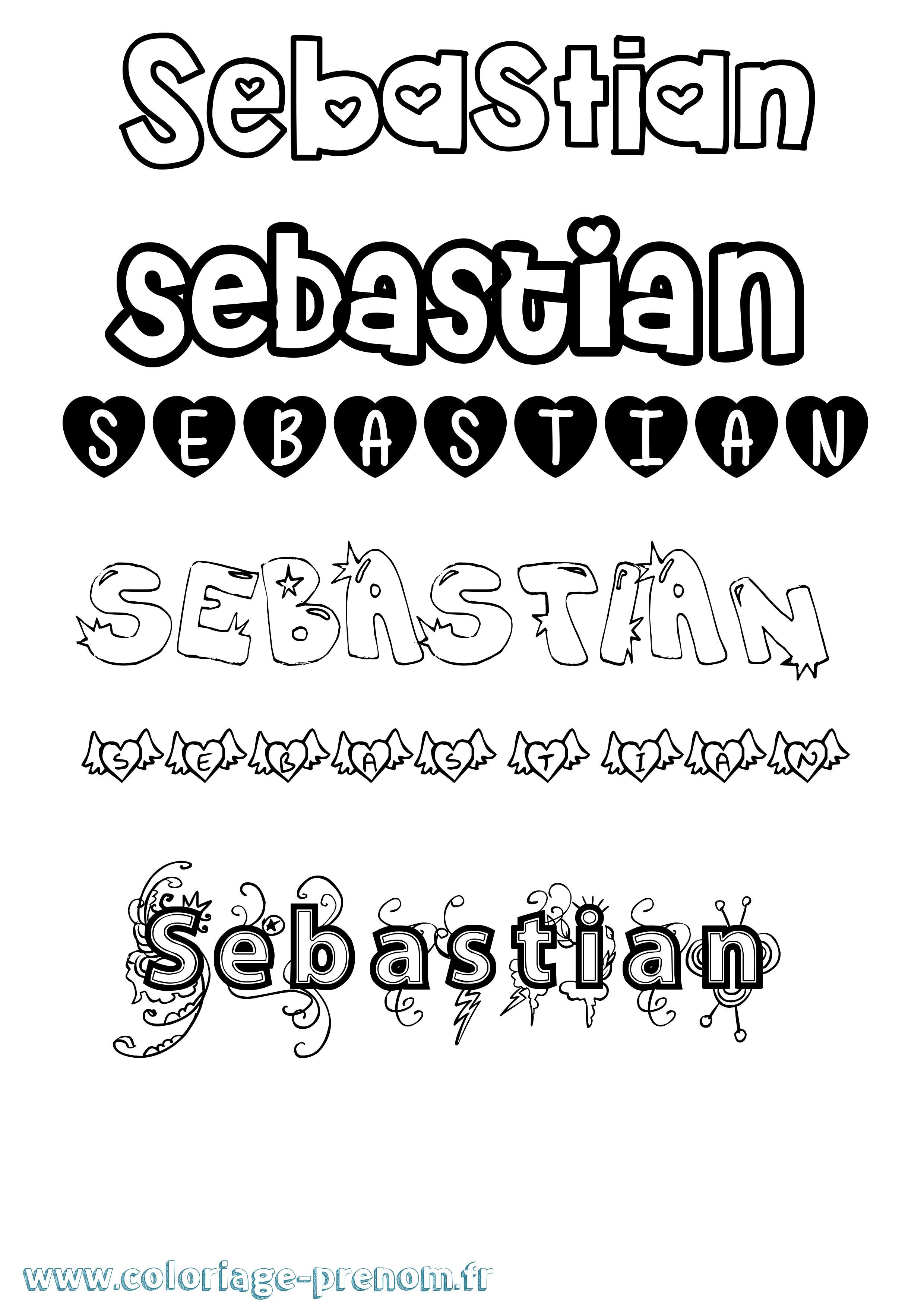 Coloriage prénom Sebastian Girly