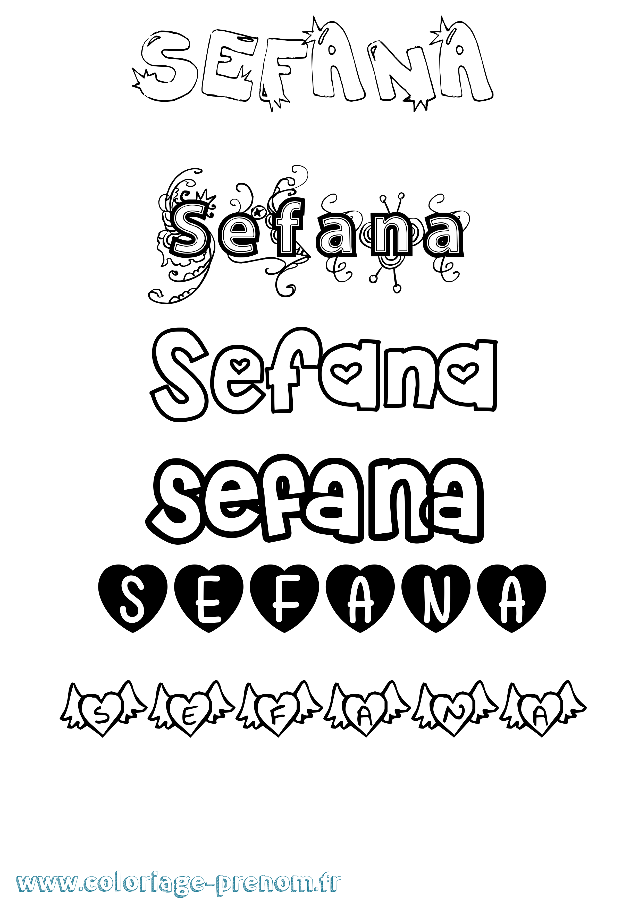 Coloriage prénom Sefana Girly