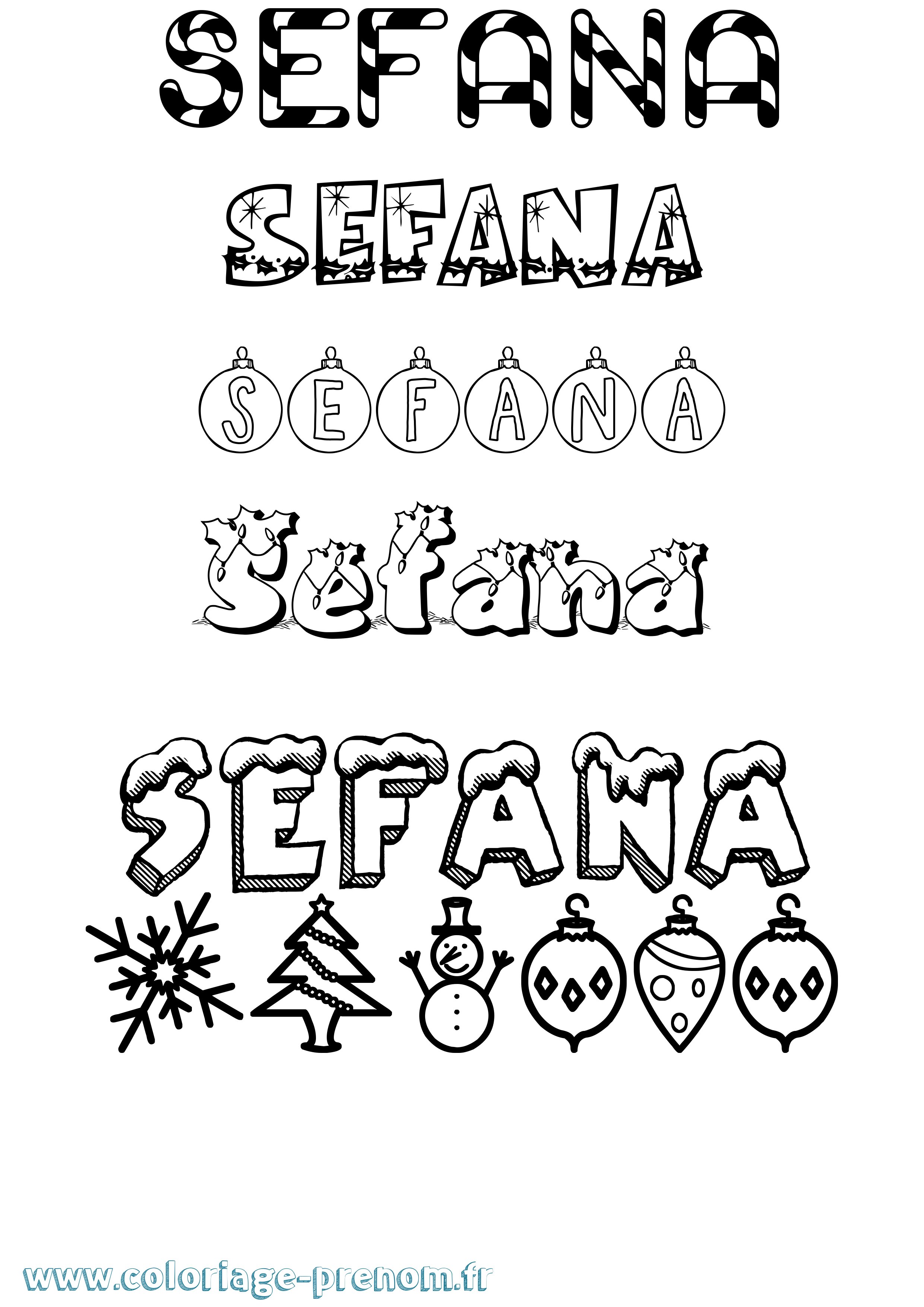 Coloriage prénom Sefana Noël