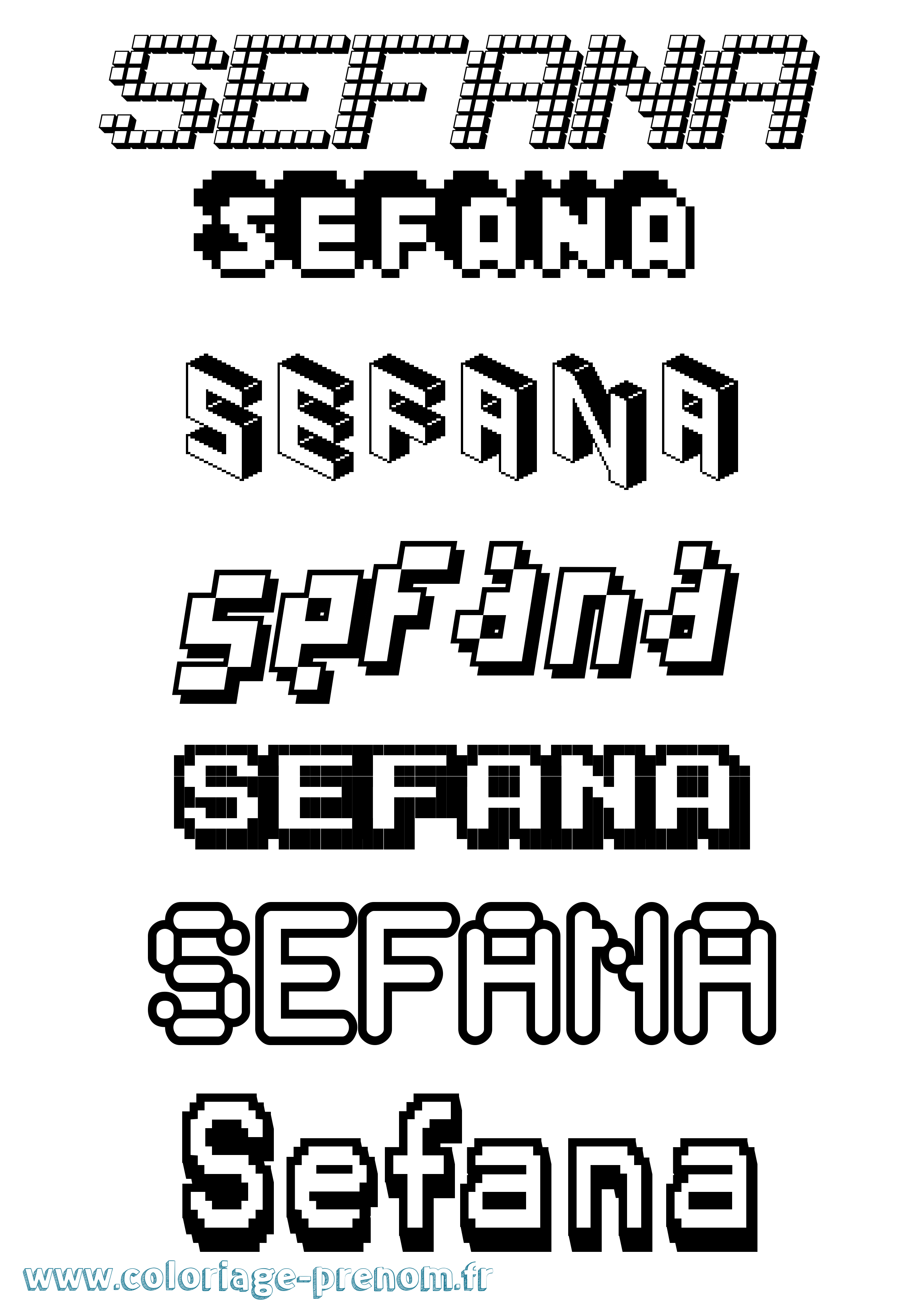 Coloriage prénom Sefana Pixel