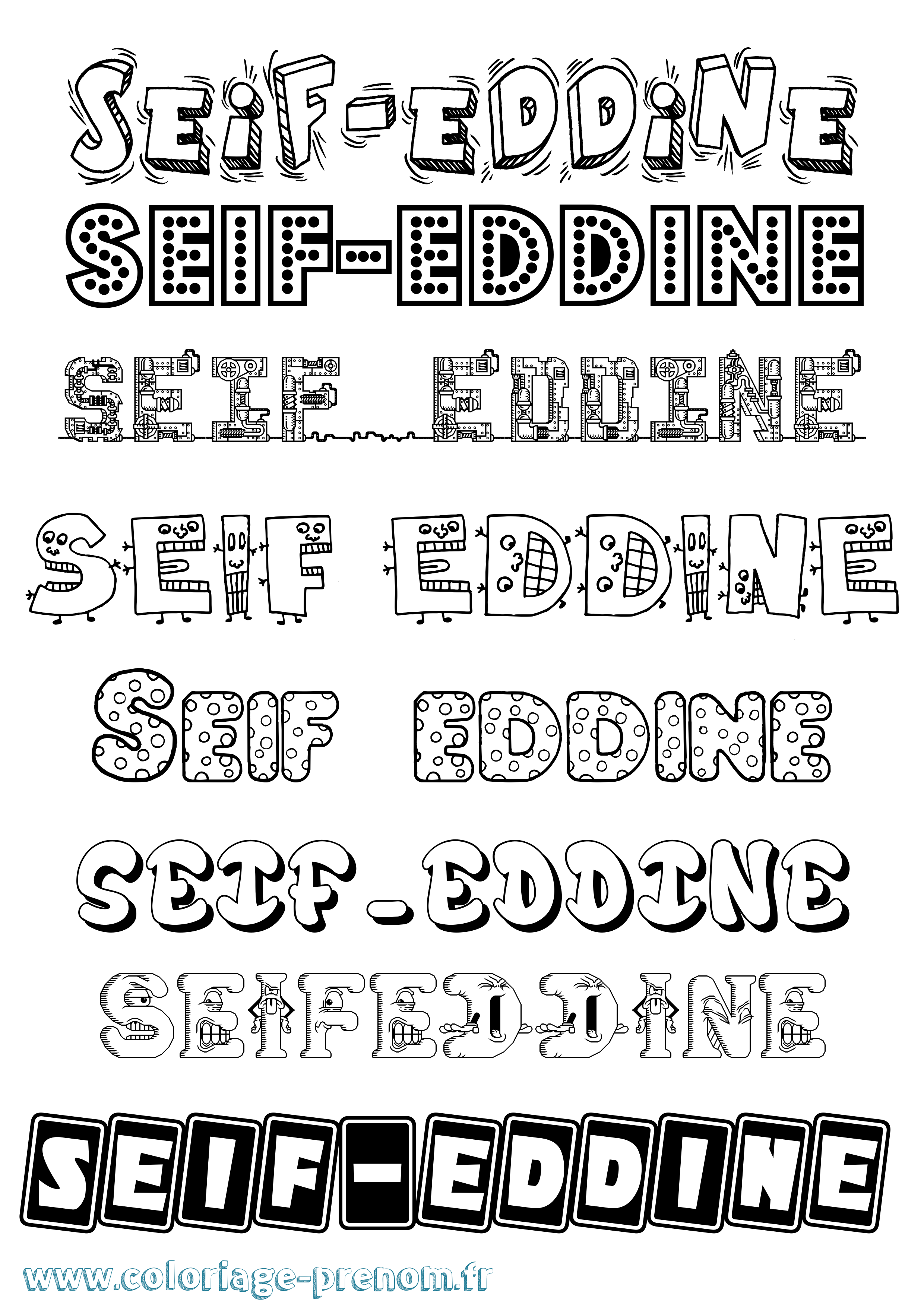 Coloriage prénom Seif-Eddine Fun