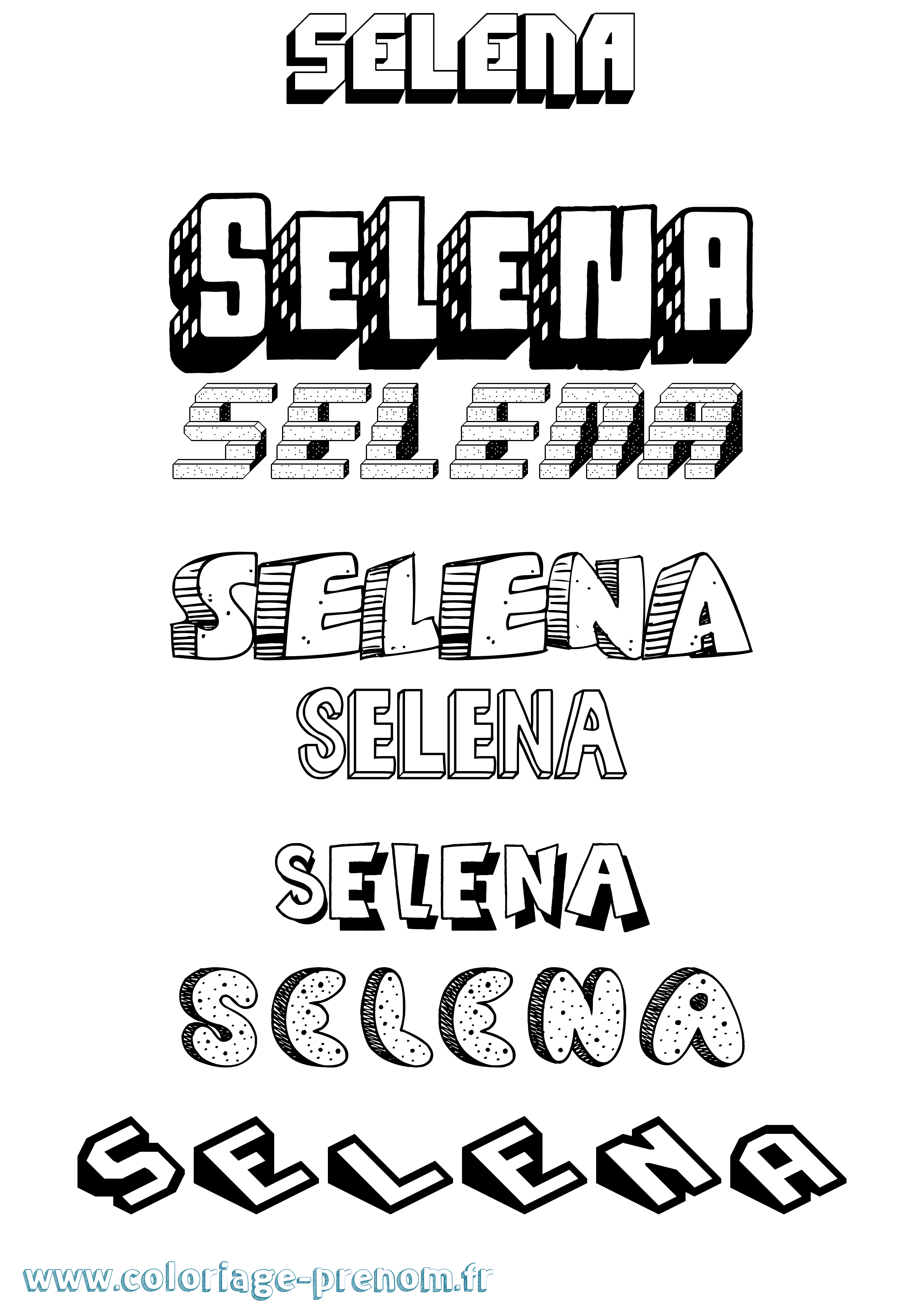 Coloriage prénom Selena Effet 3D
