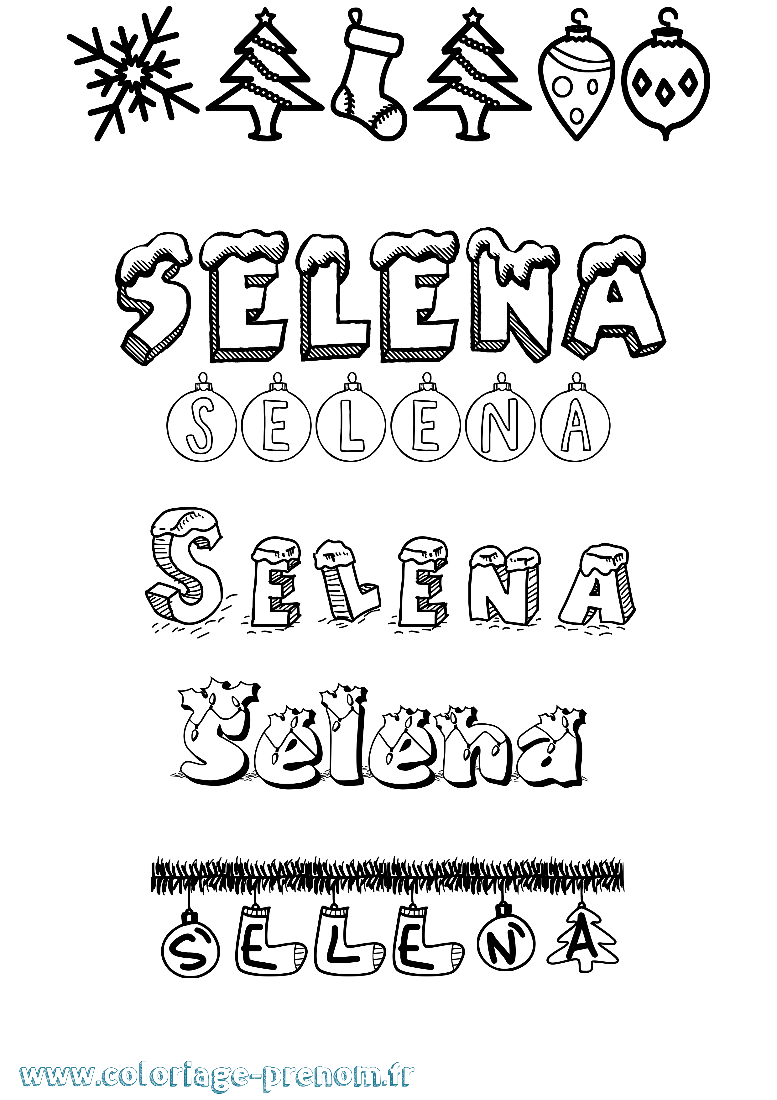 Coloriage prénom Selena Noël