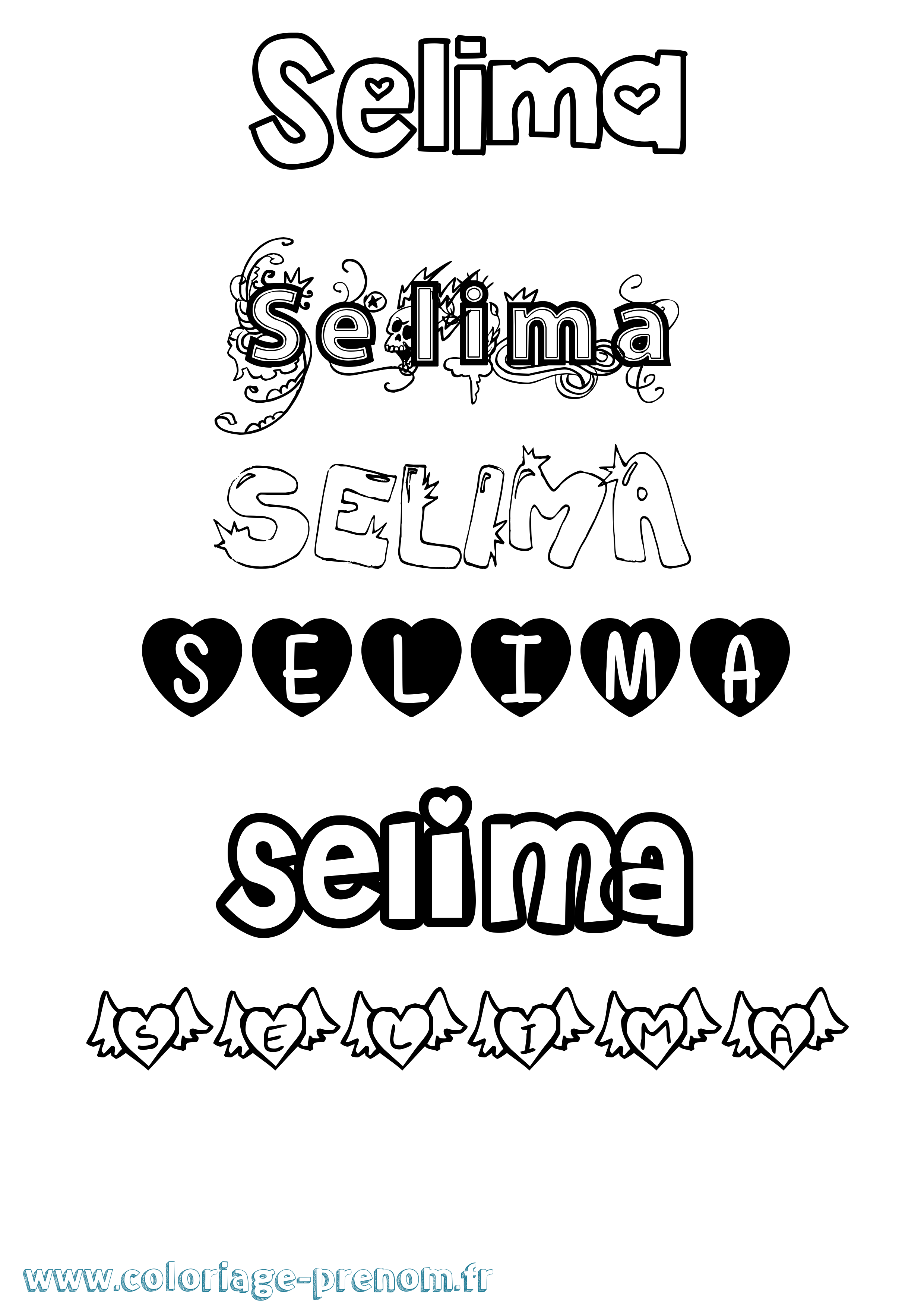Coloriage prénom Selima Girly