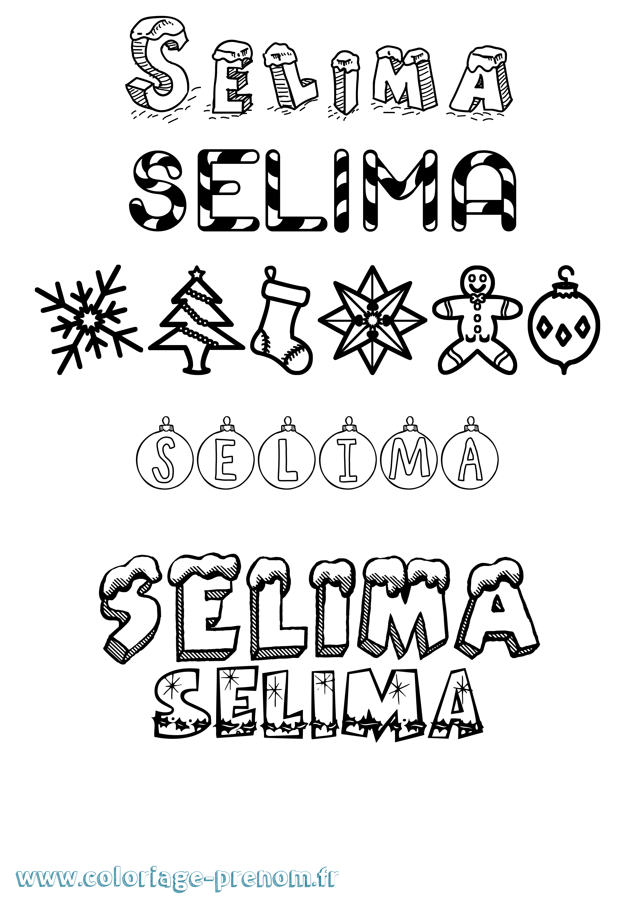 Coloriage prénom Selima Noël