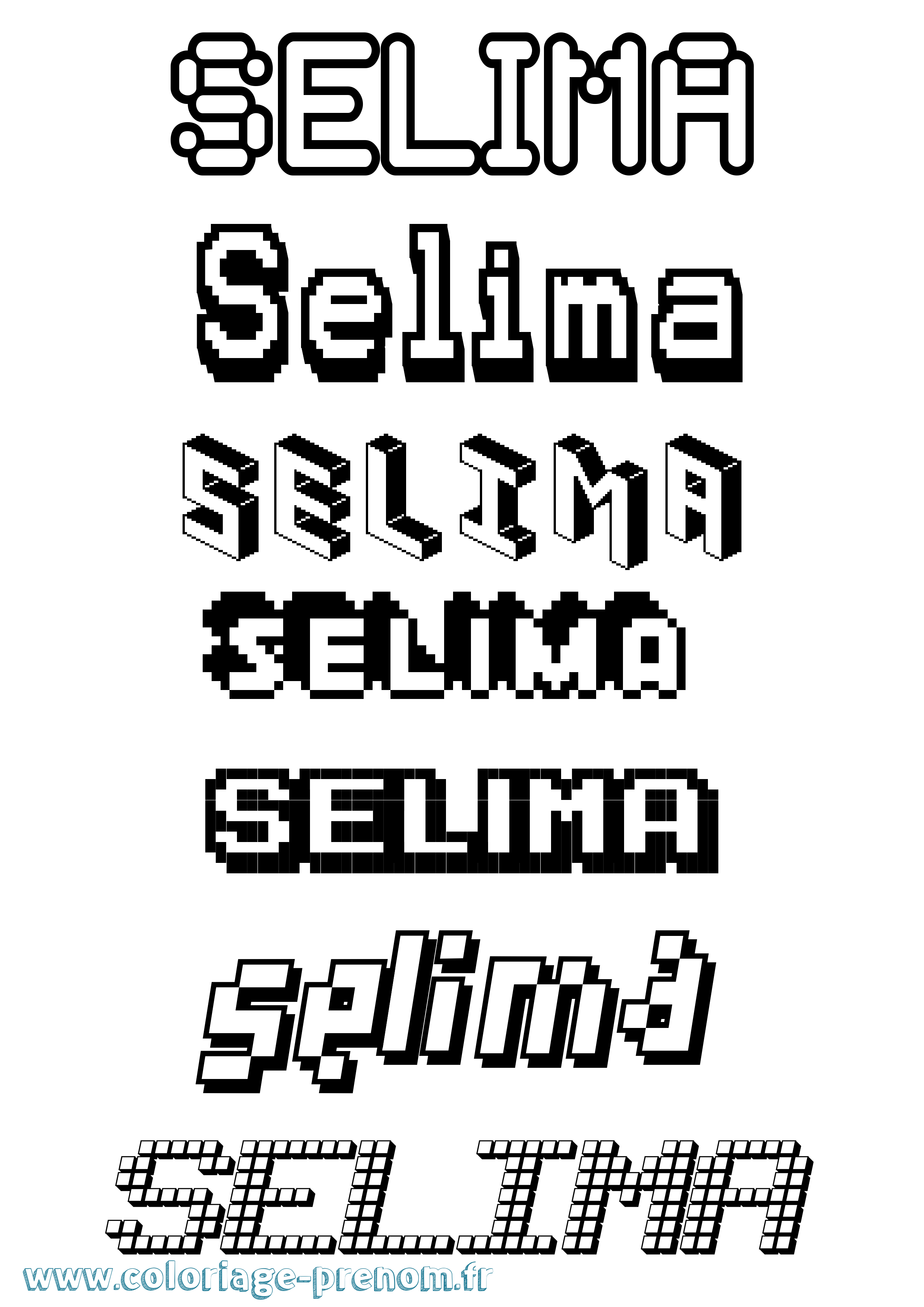 Coloriage prénom Selima Pixel