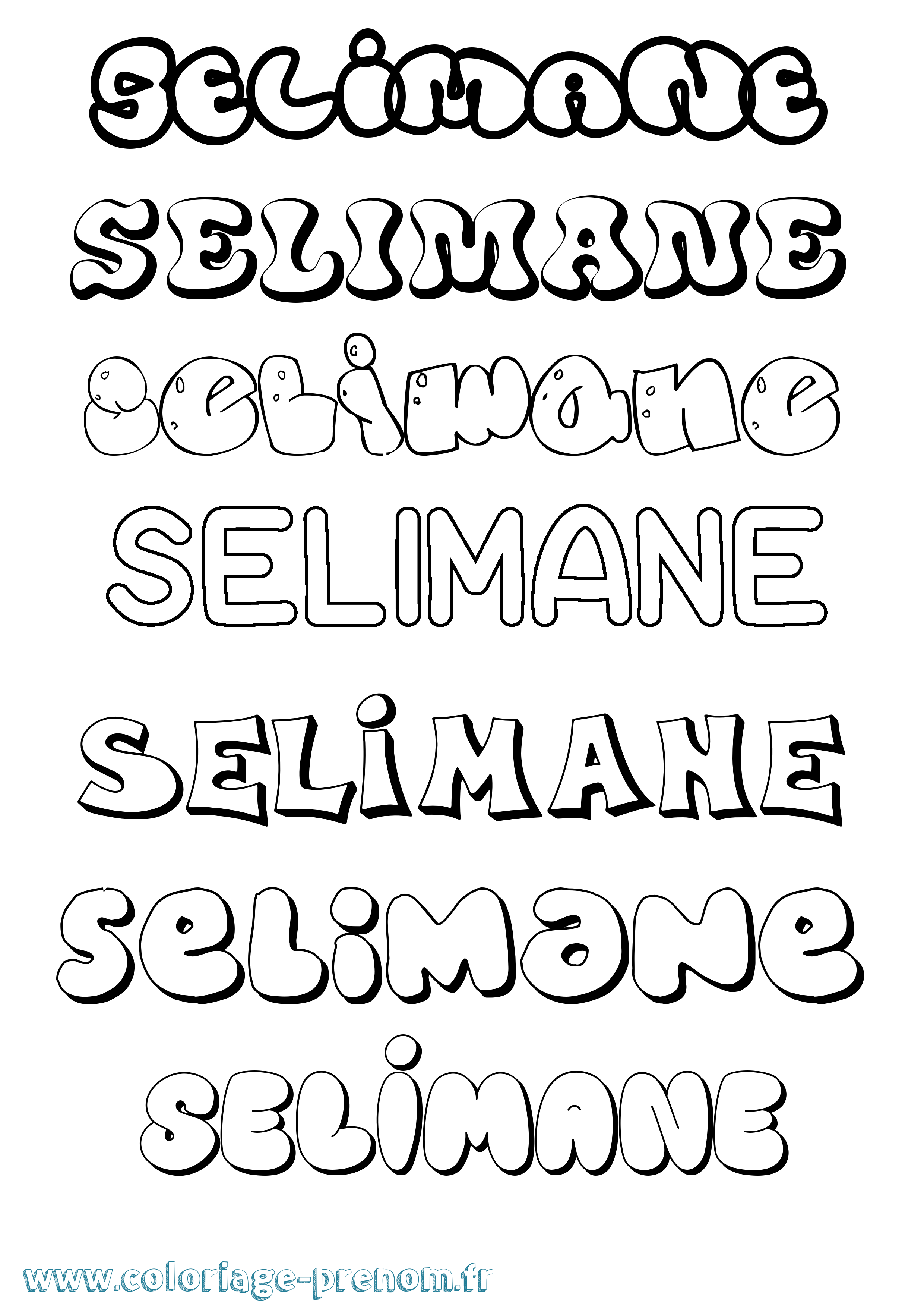 Coloriage prénom Selimane Bubble