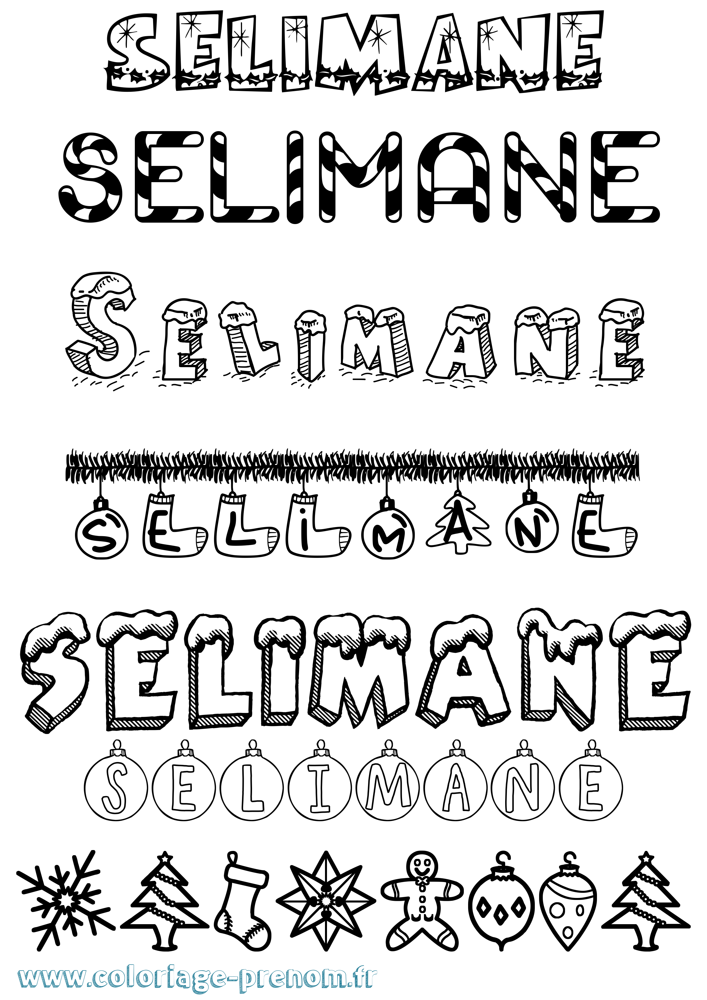 Coloriage prénom Selimane Noël