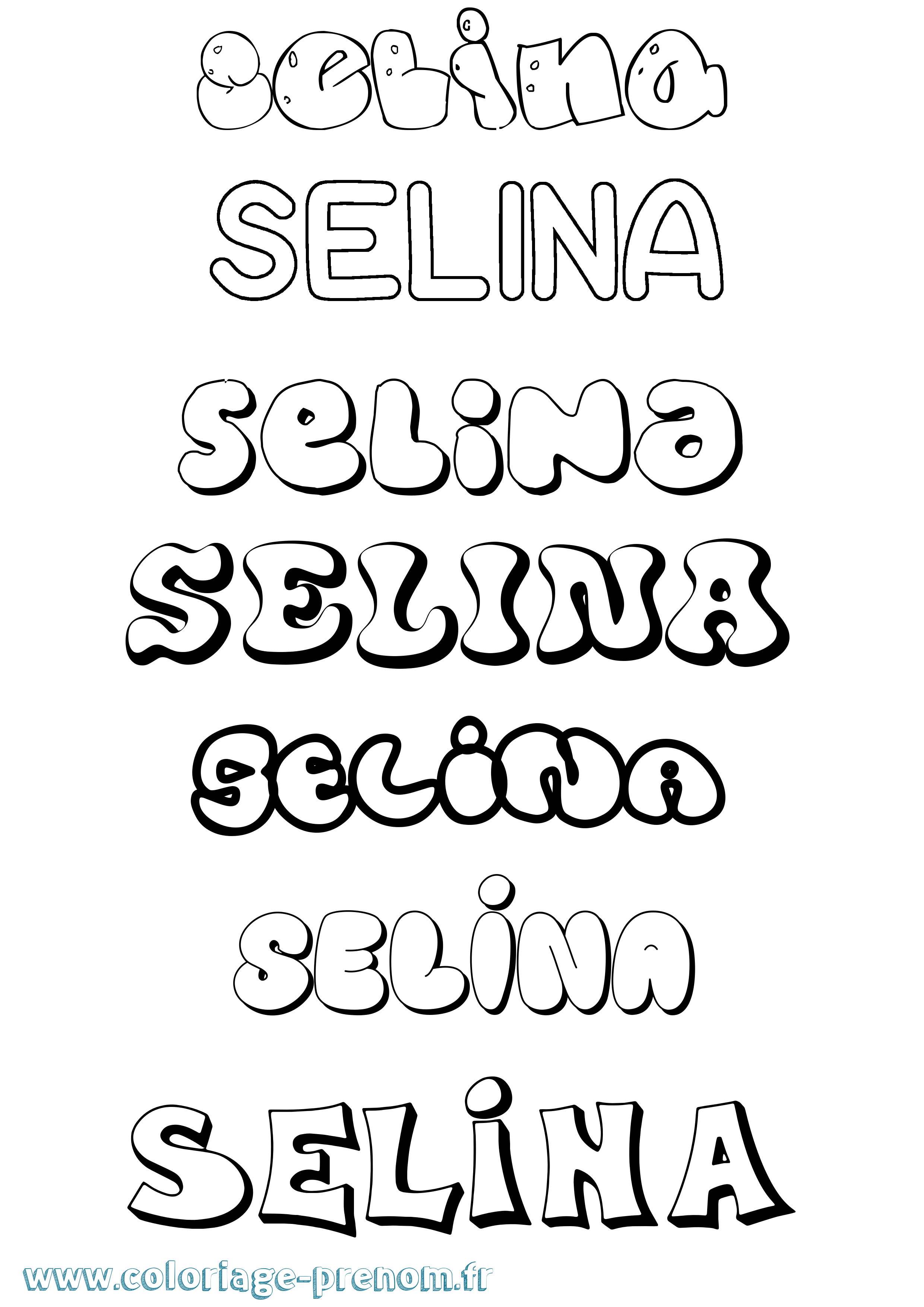 Coloriage prénom Selina Bubble