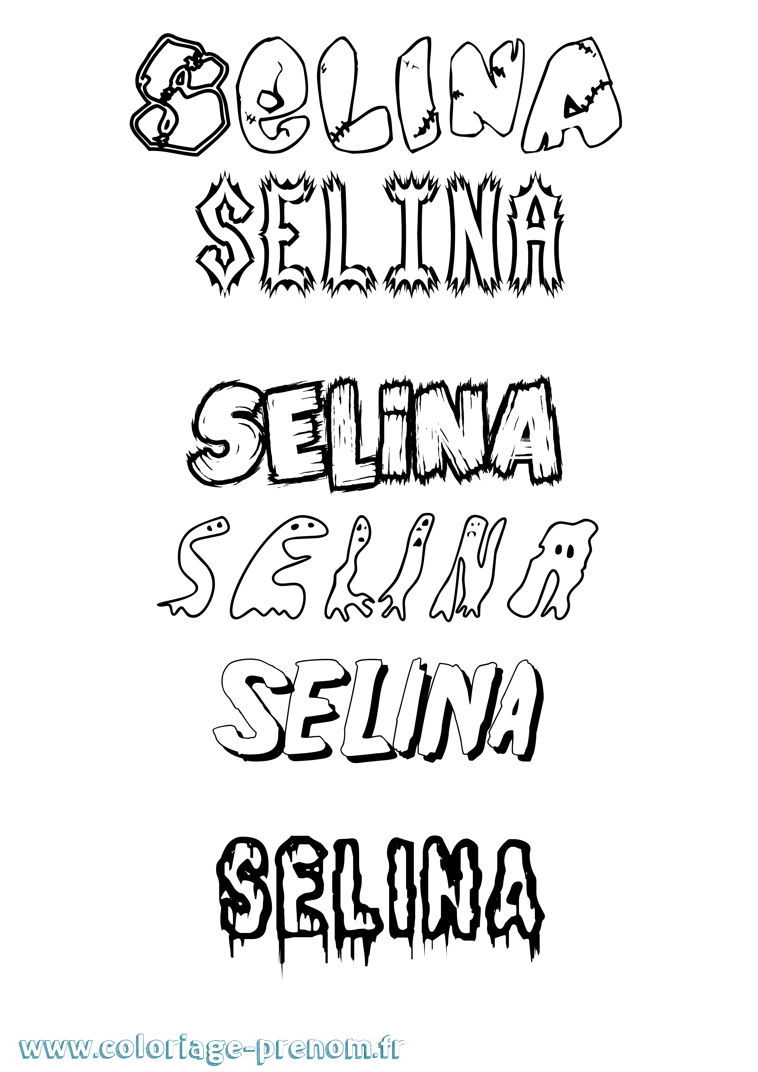 Coloriage prénom Selina Frisson