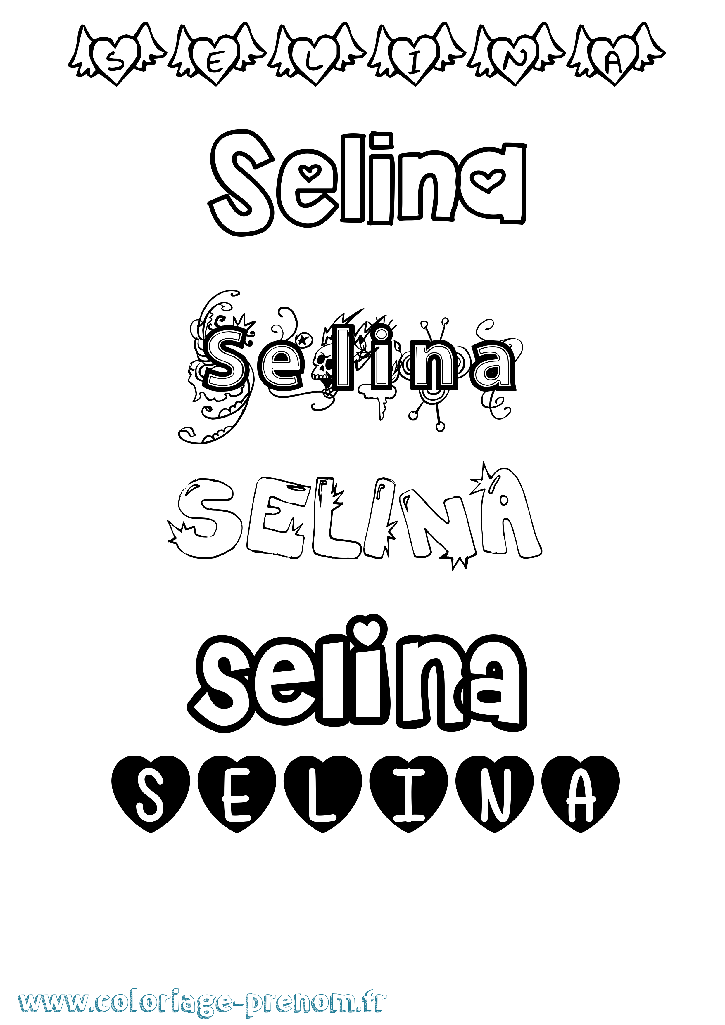 Coloriage prénom Selina Girly
