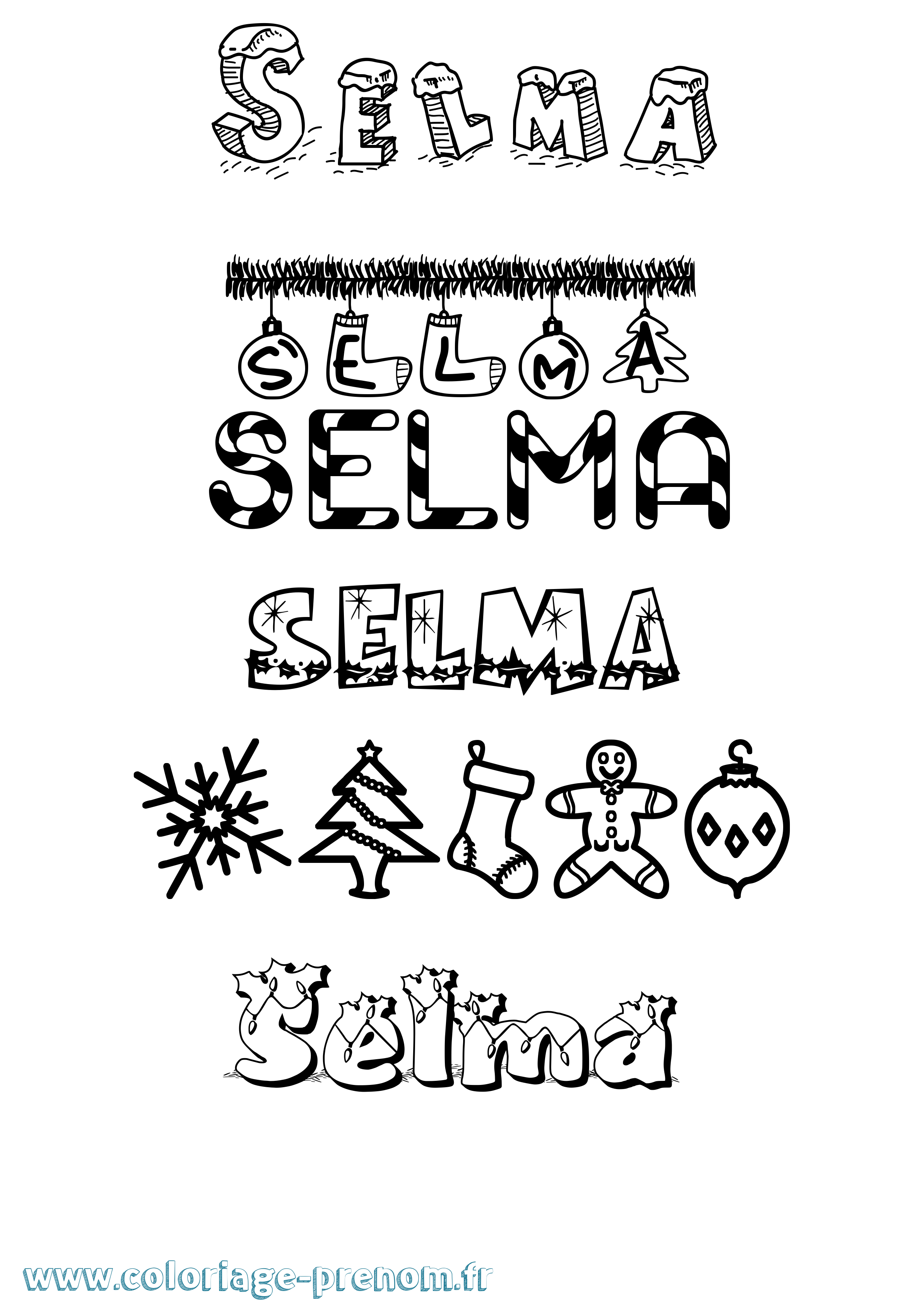 Coloriage prénom Selma Noël