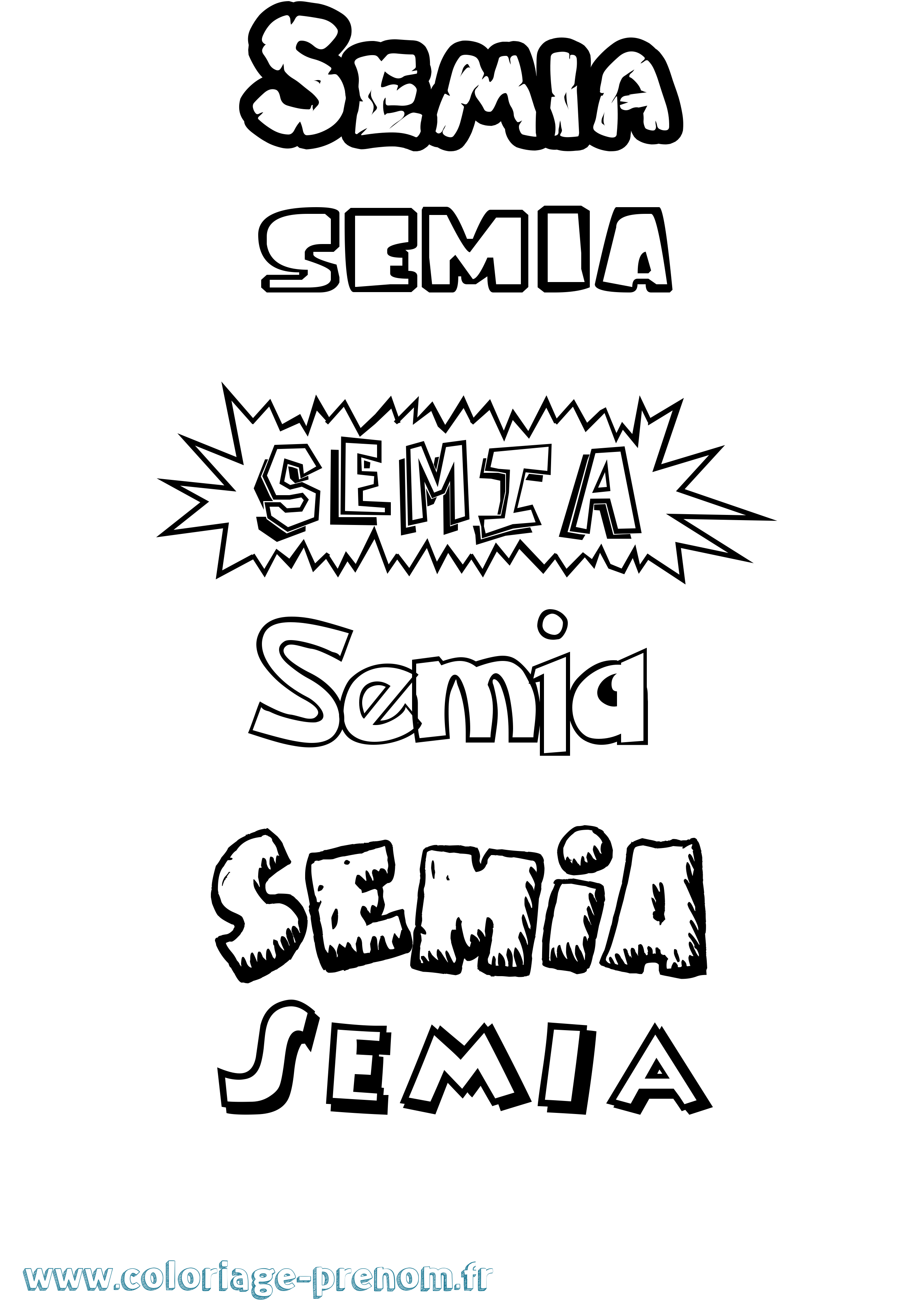 Coloriage prénom Semia Dessin Animé