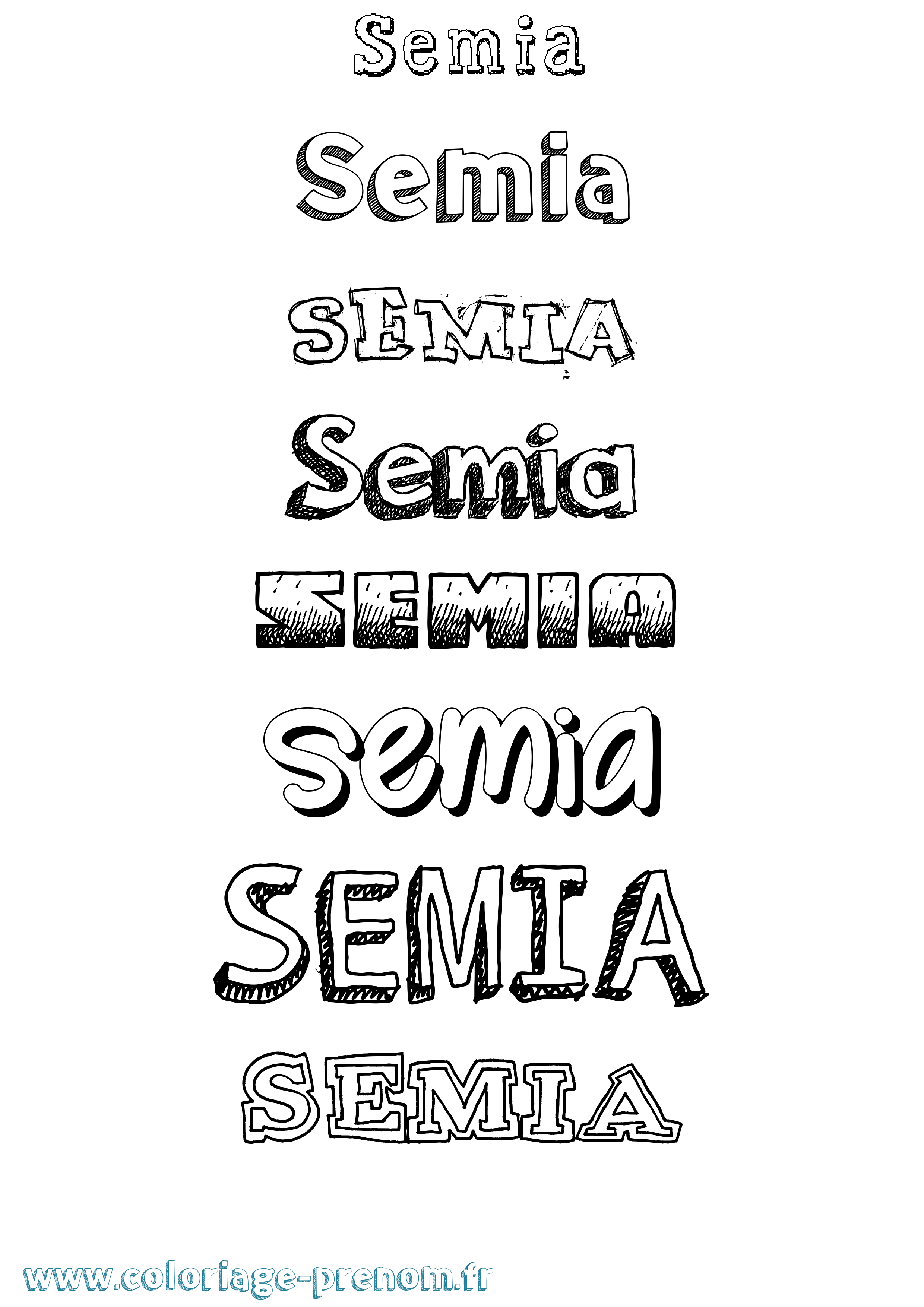 Coloriage prénom Semia Dessiné