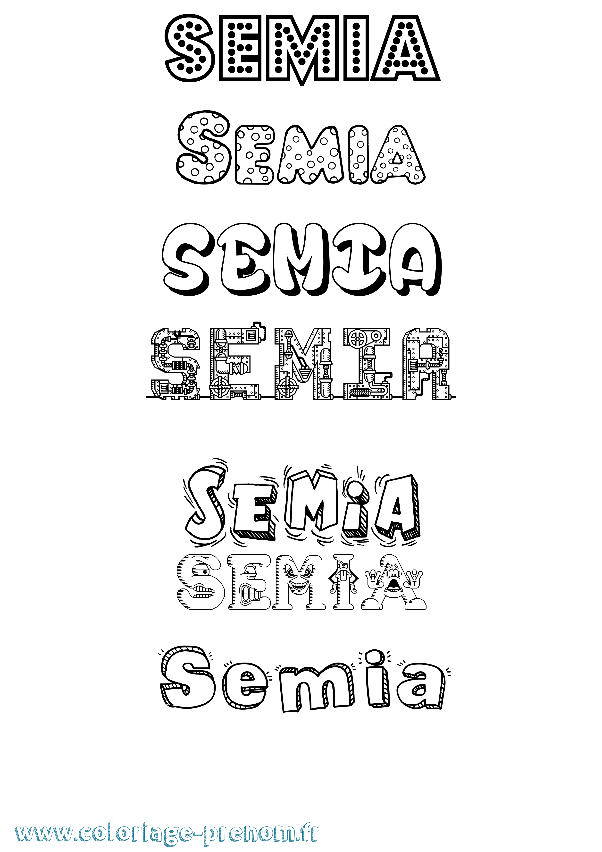 Coloriage prénom Semia Fun