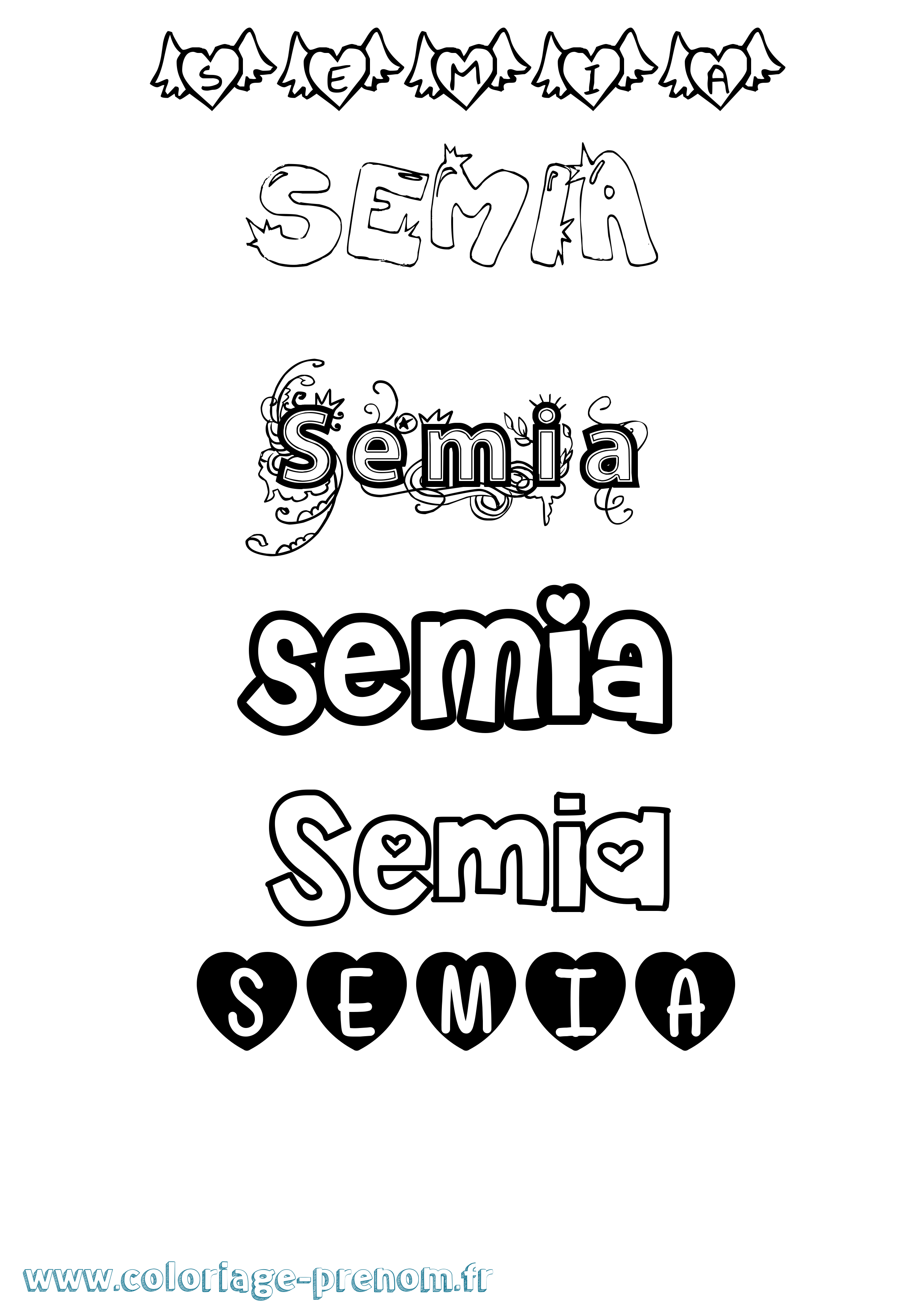 Coloriage prénom Semia Girly