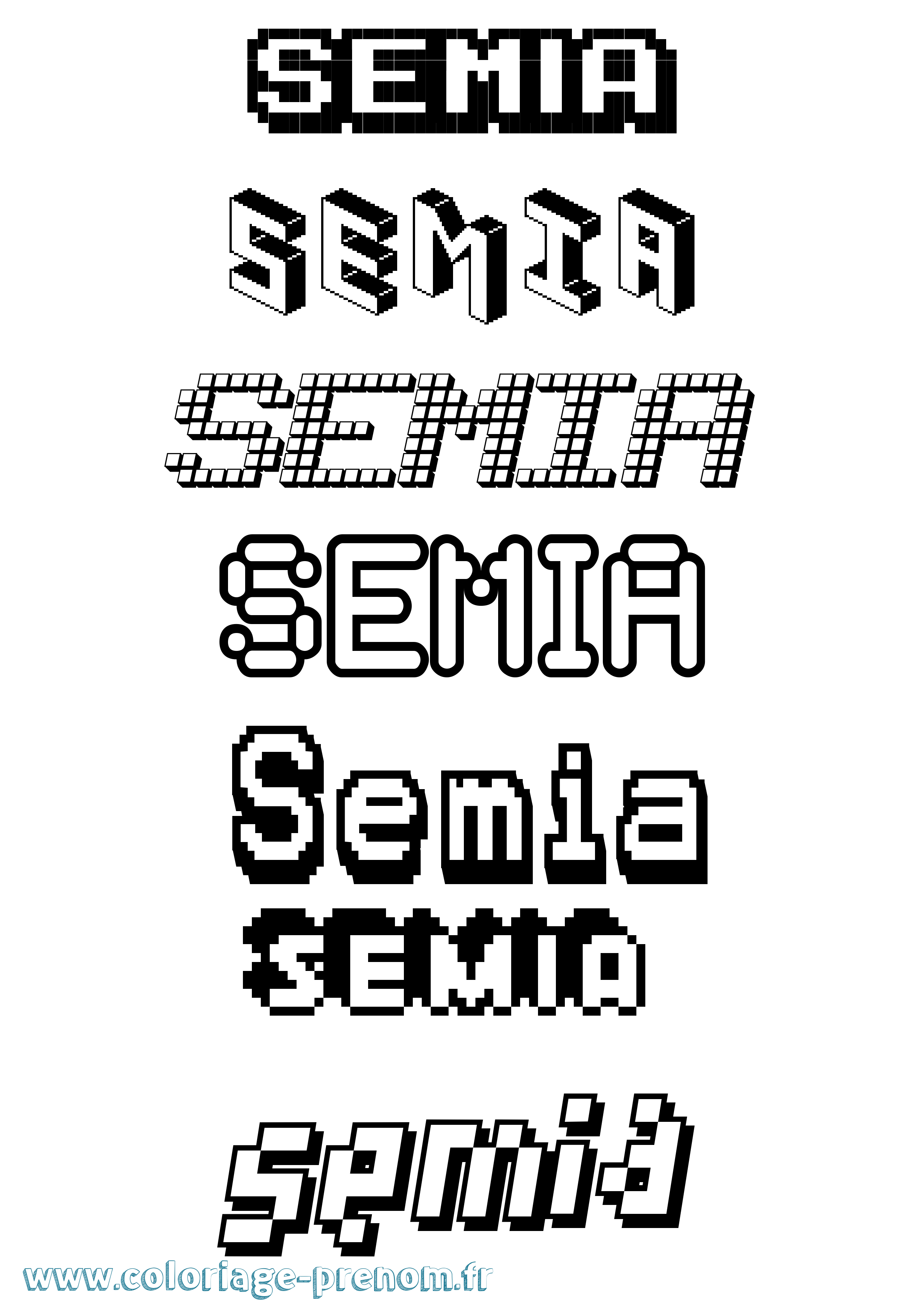 Coloriage prénom Semia Pixel