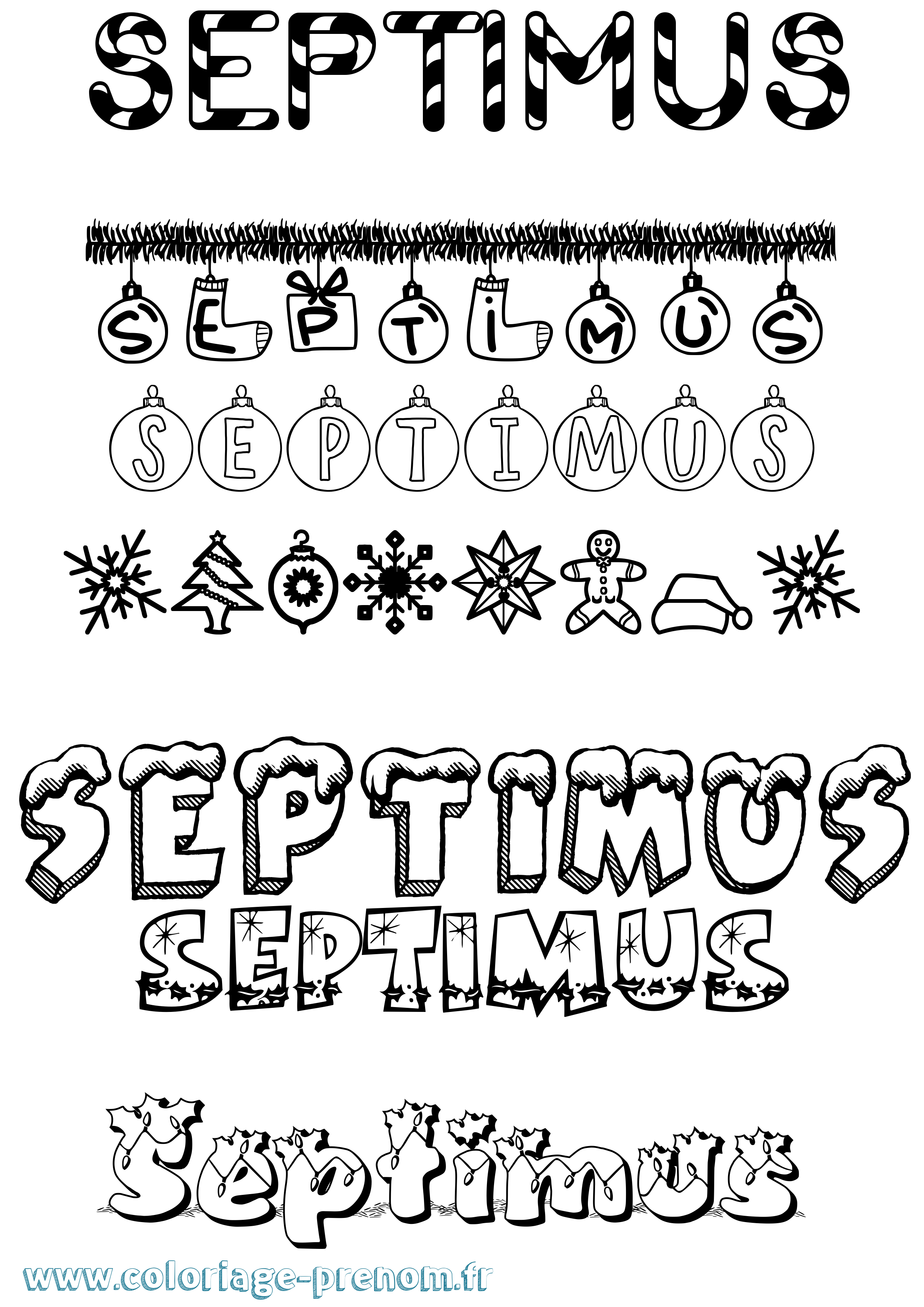 Coloriage Septimus Noël Coloriage prénom Septimus Noël