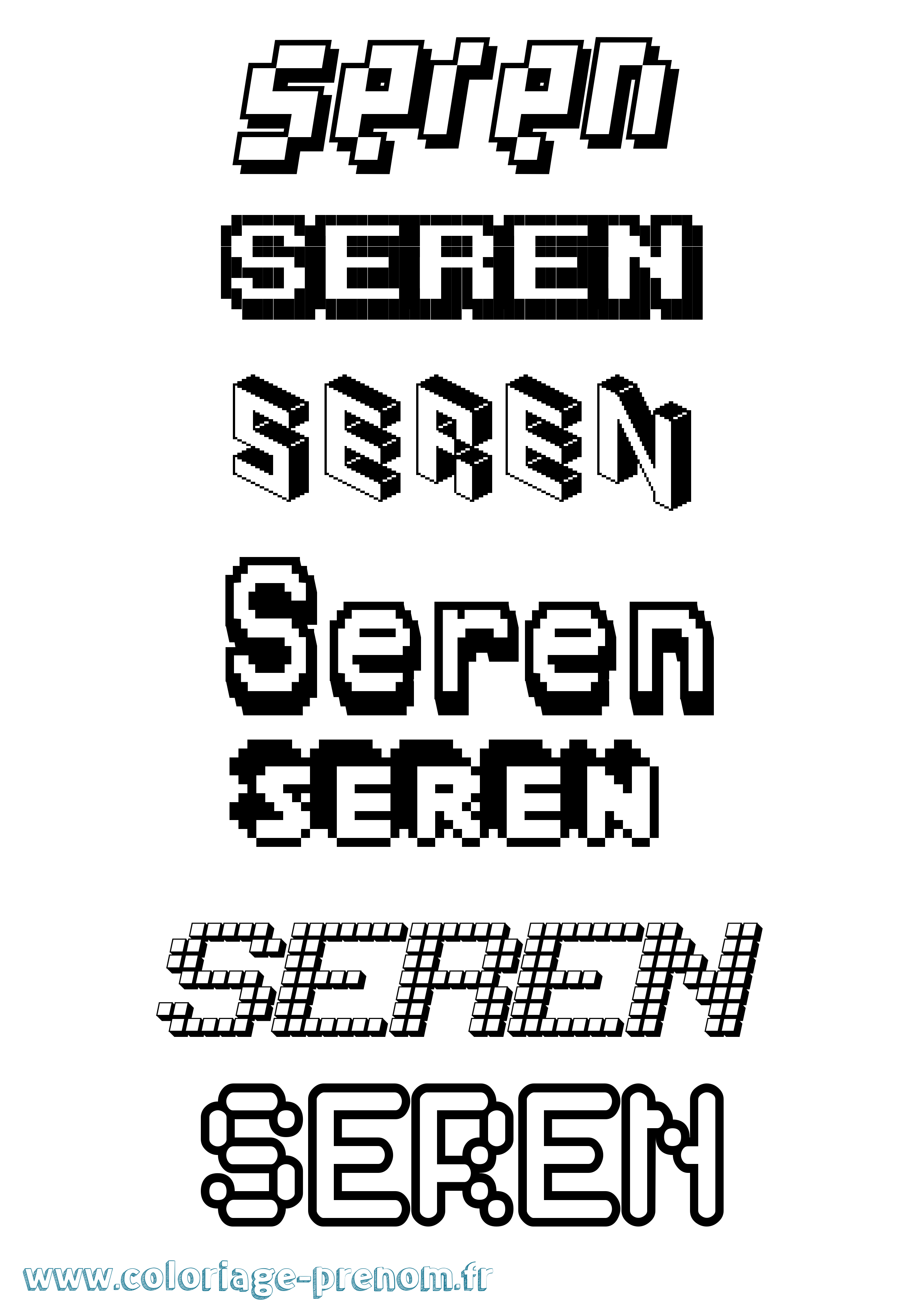 Coloriage prénom Seren Pixel