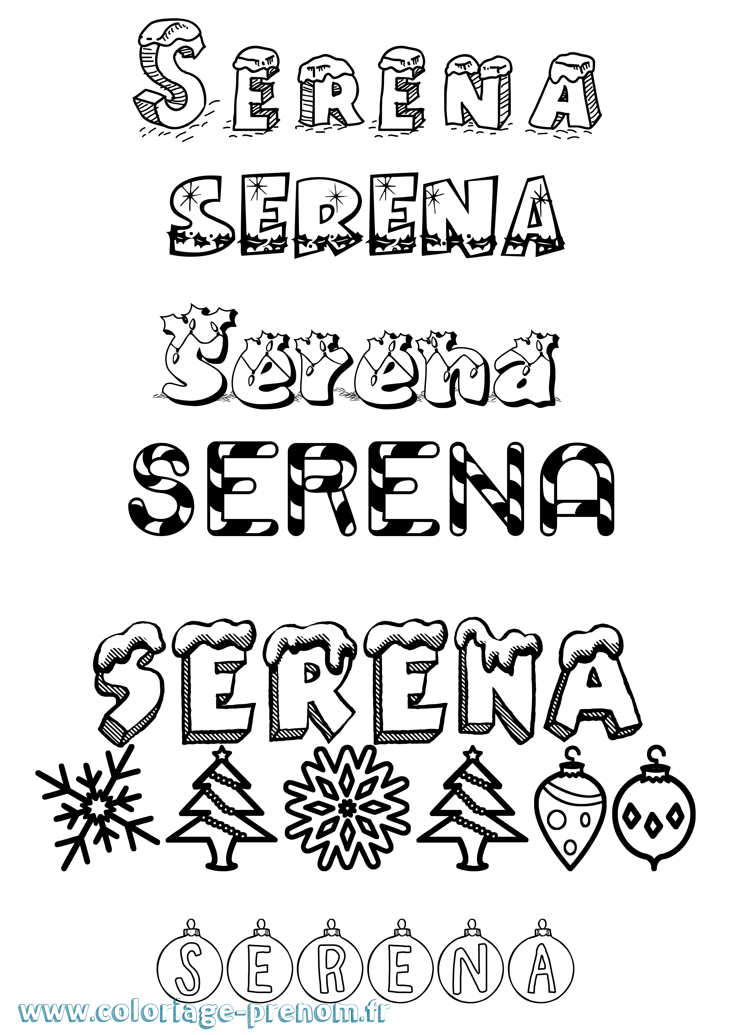 Coloriage prénom Serena Noël