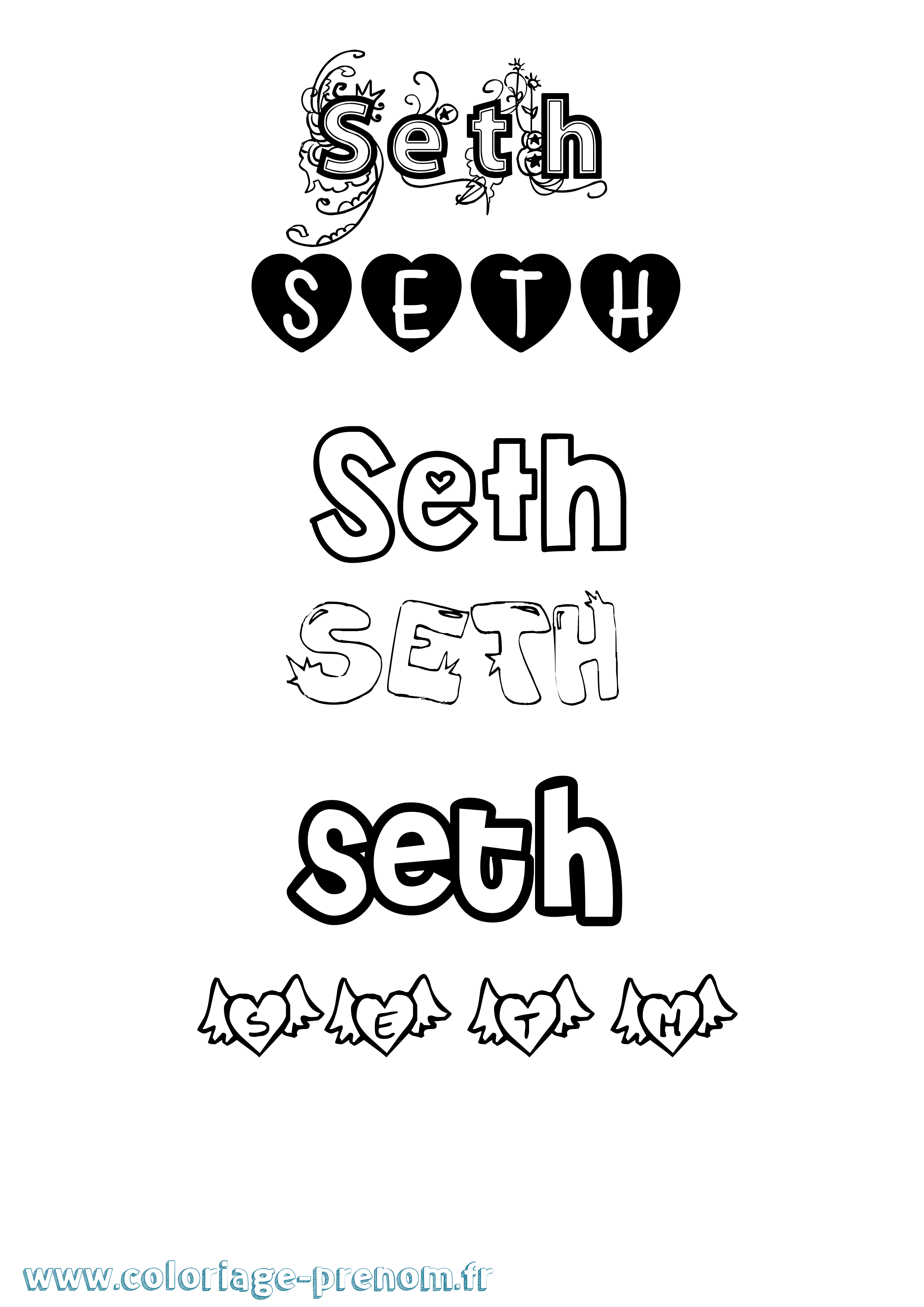 Coloriage prénom Seth Girly