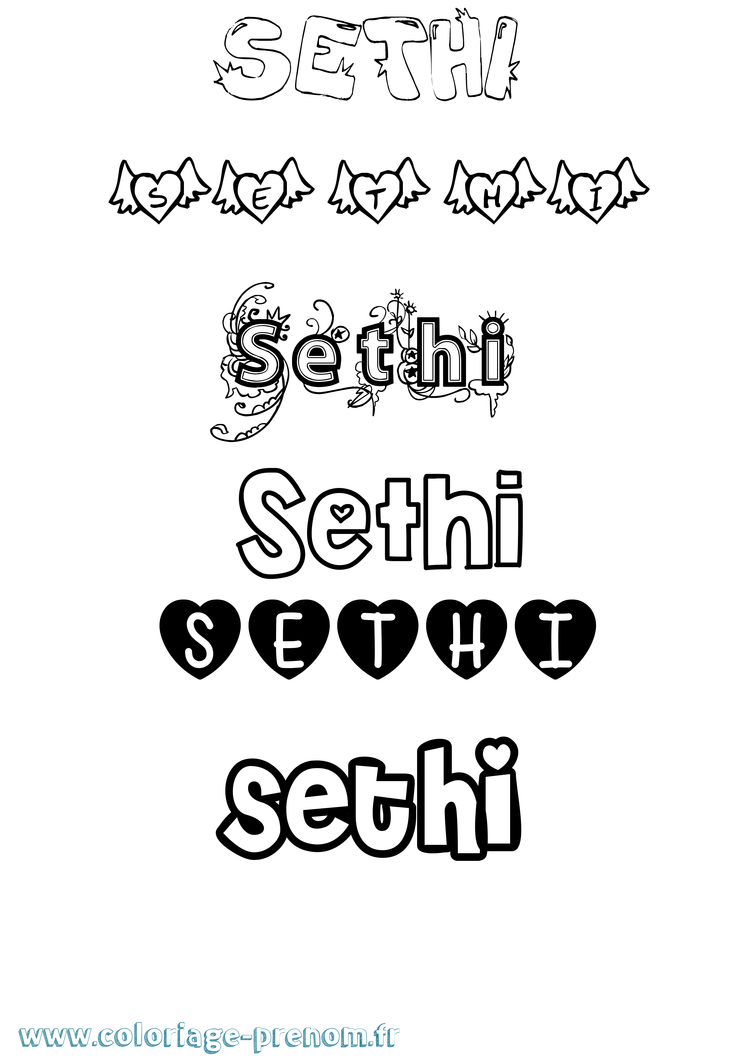 Coloriage prénom Sethi Girly
