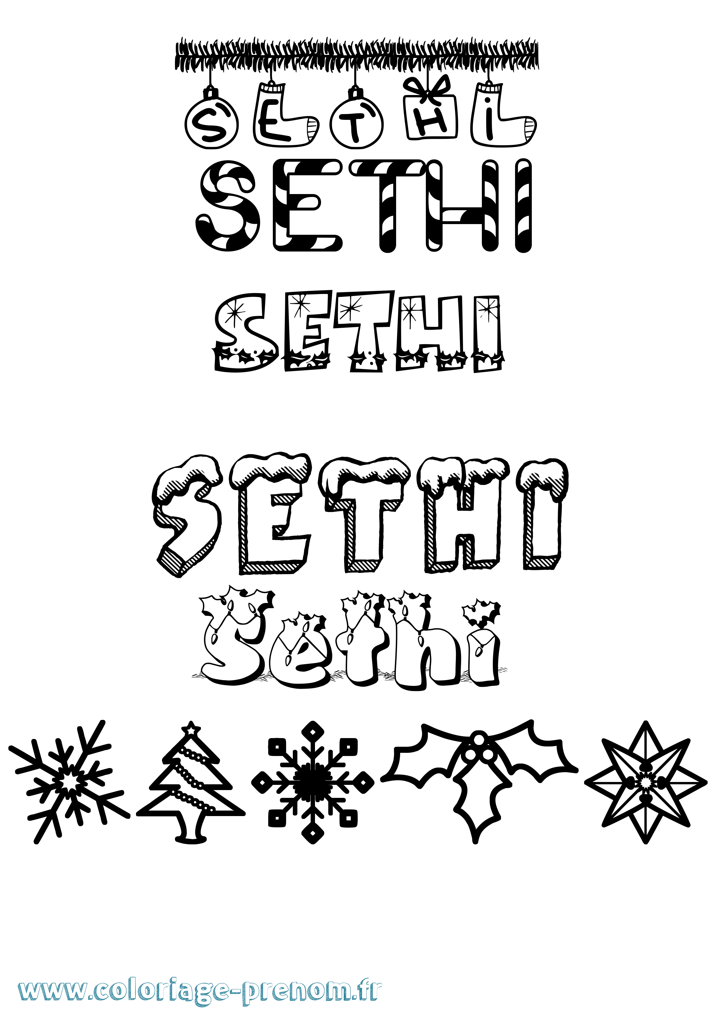 Coloriage prénom Sethi Noël