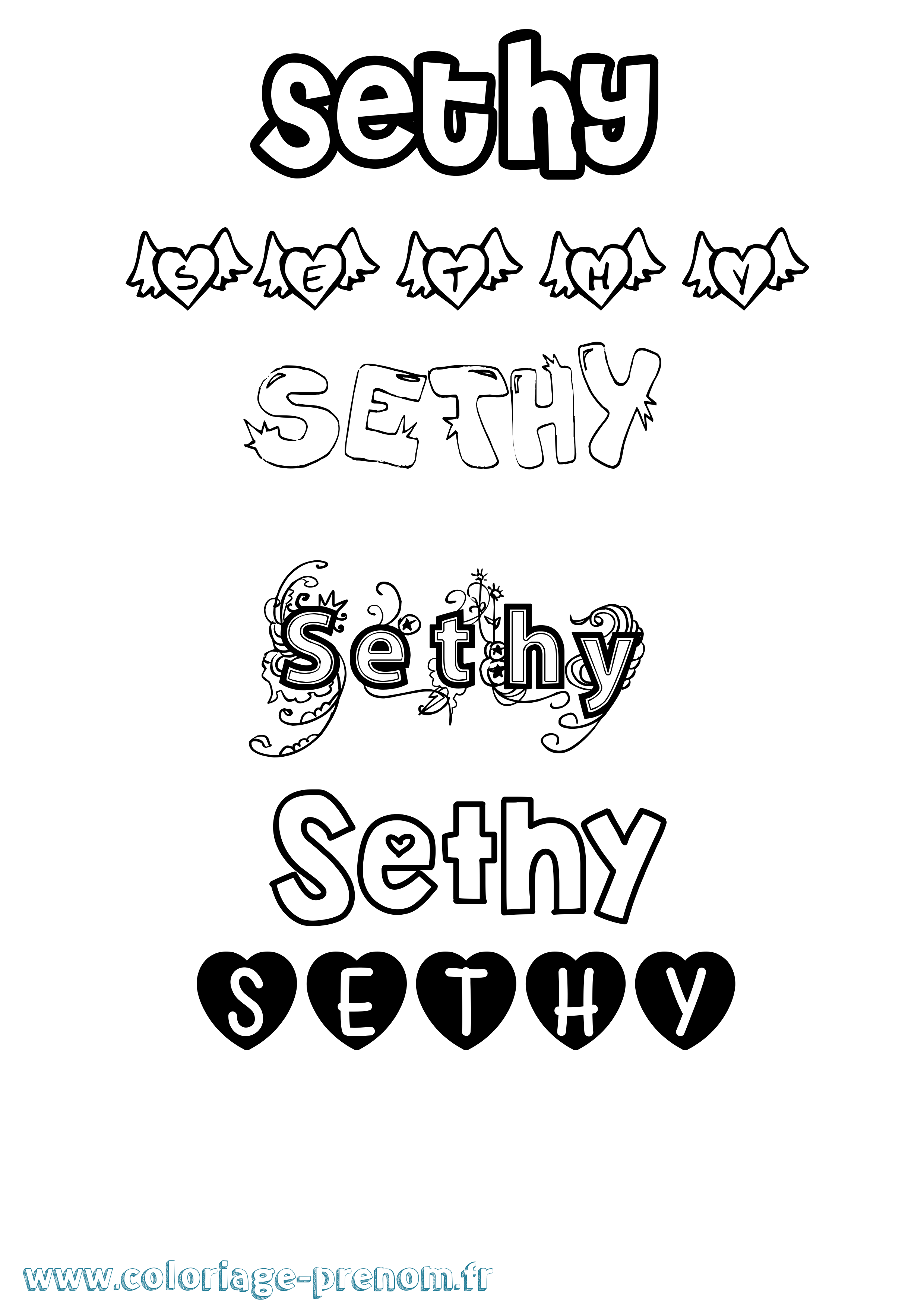 Coloriage prénom Sethy Girly
