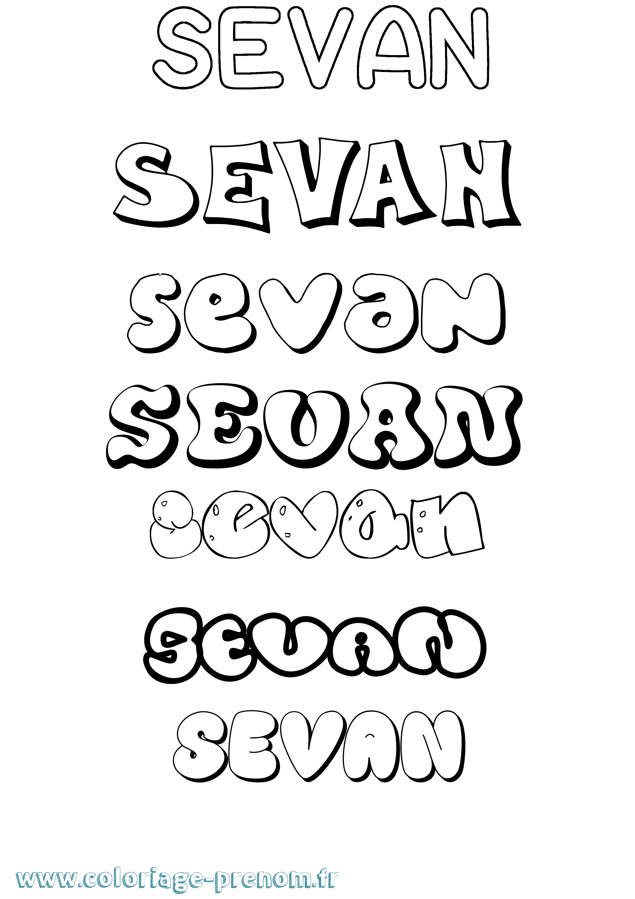 Coloriage prénom Sevan Bubble