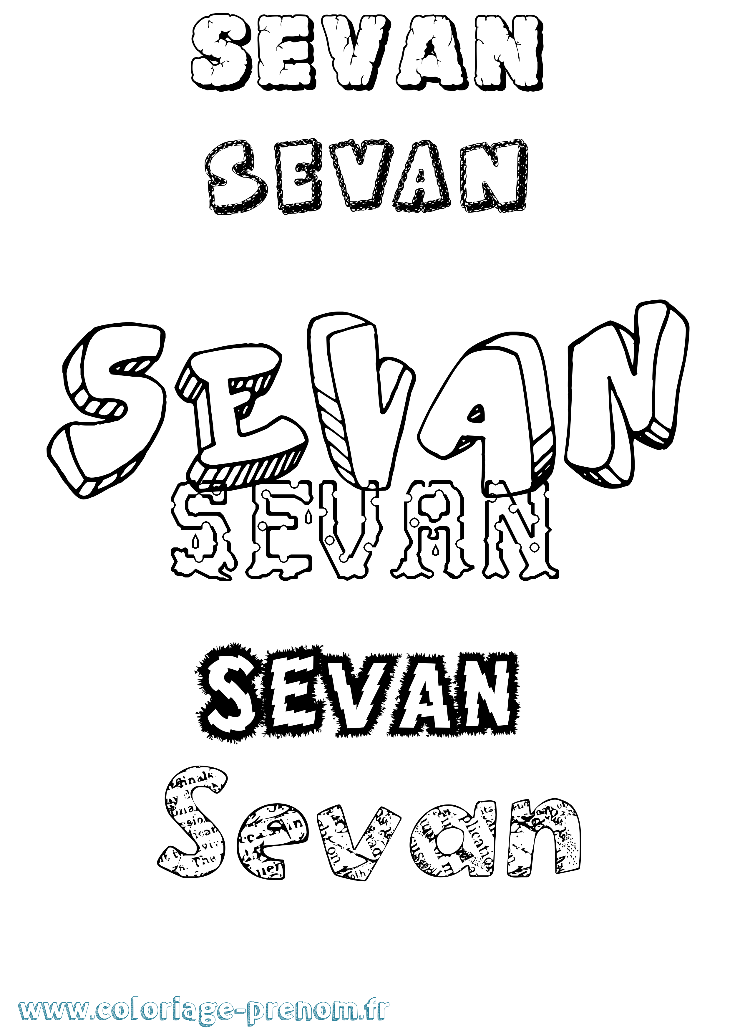 Coloriage prénom Sevan Destructuré