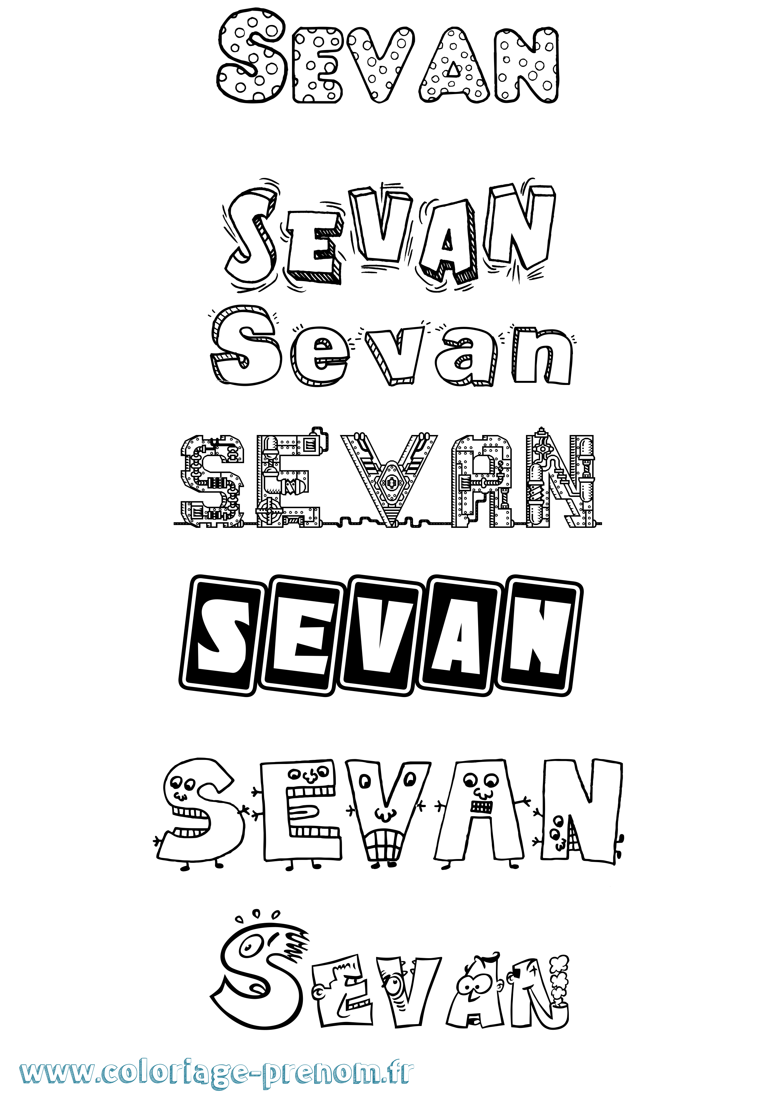 Coloriage prénom Sevan Fun