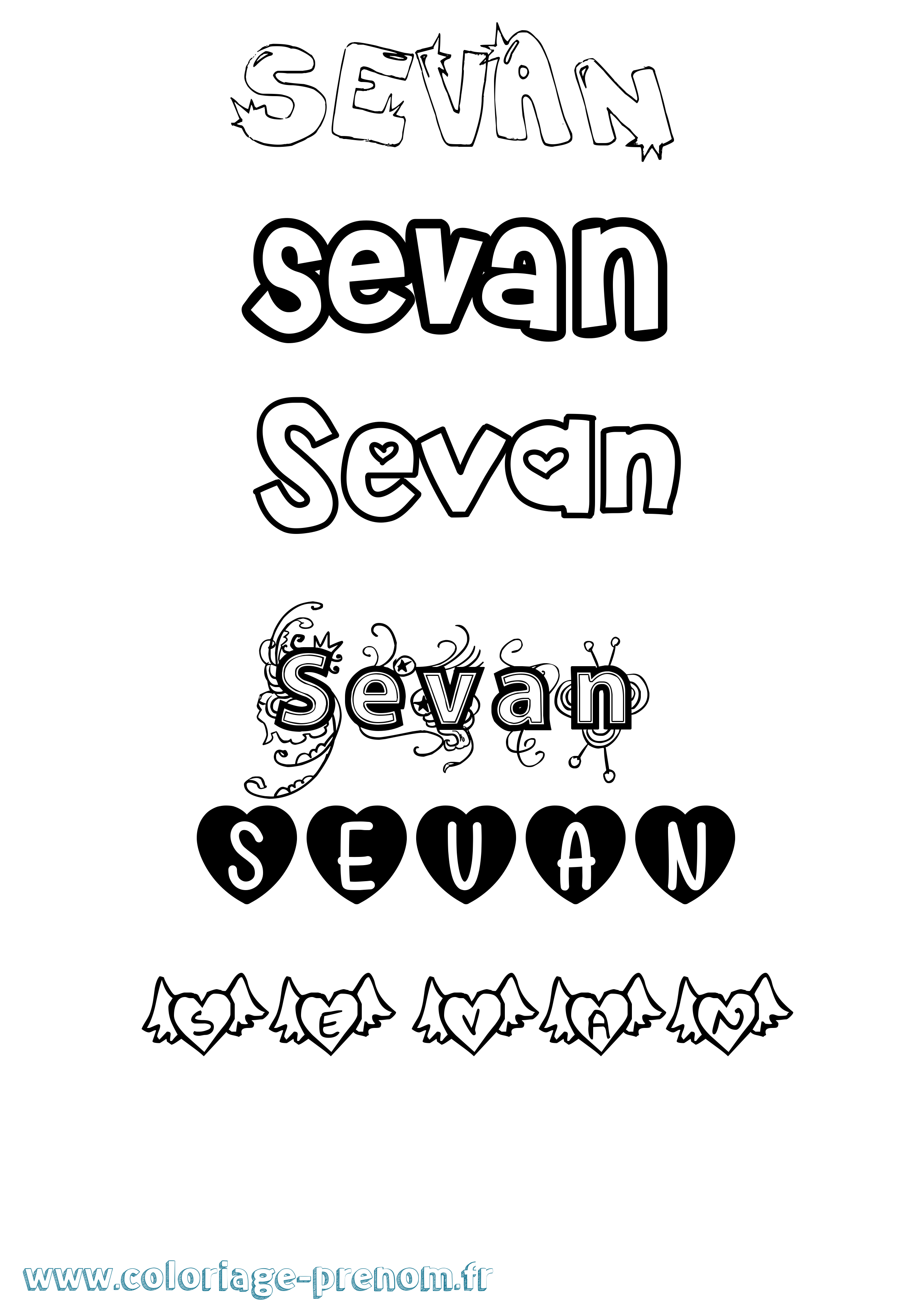 Coloriage prénom Sevan Girly