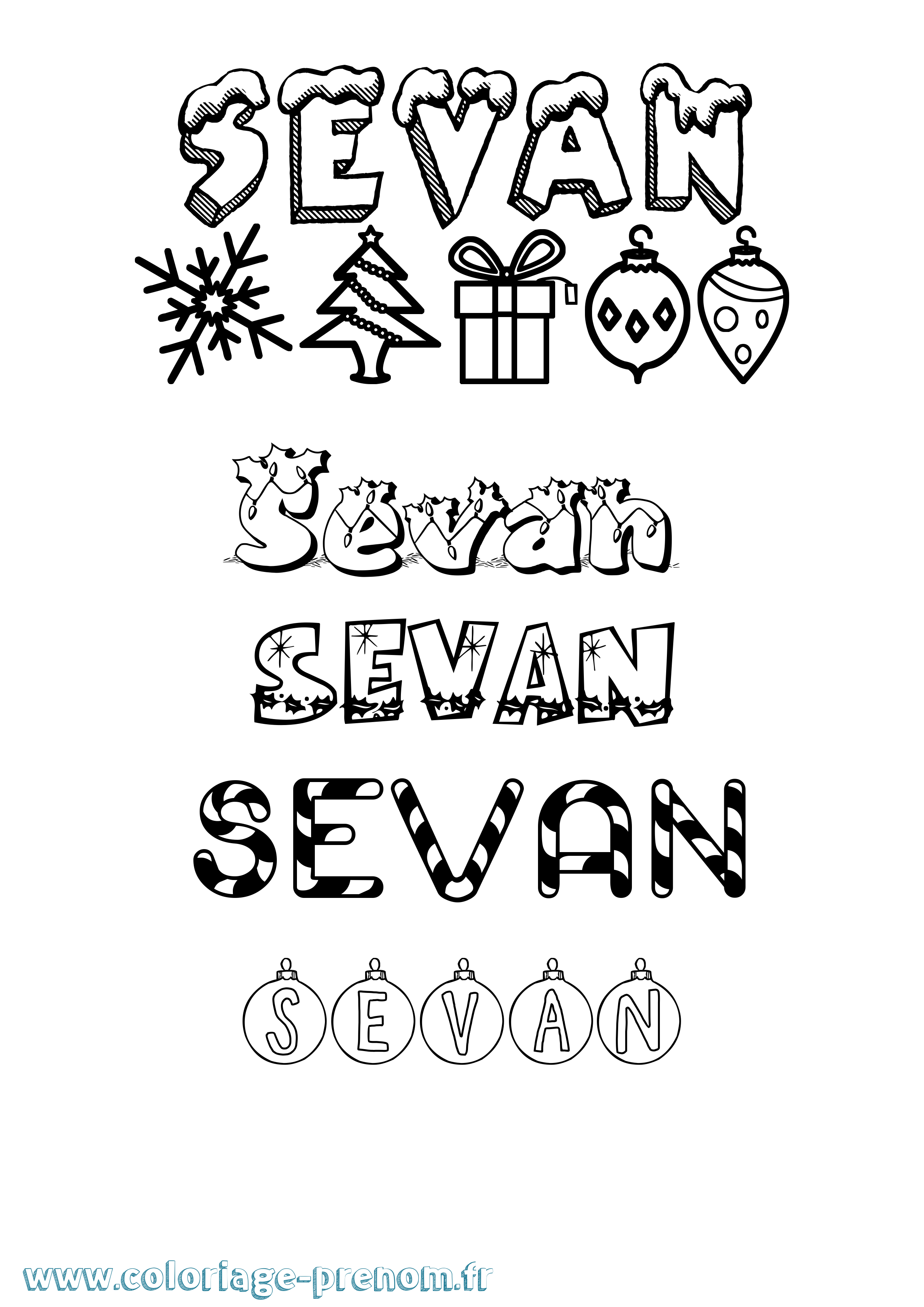 Coloriage prénom Sevan Noël