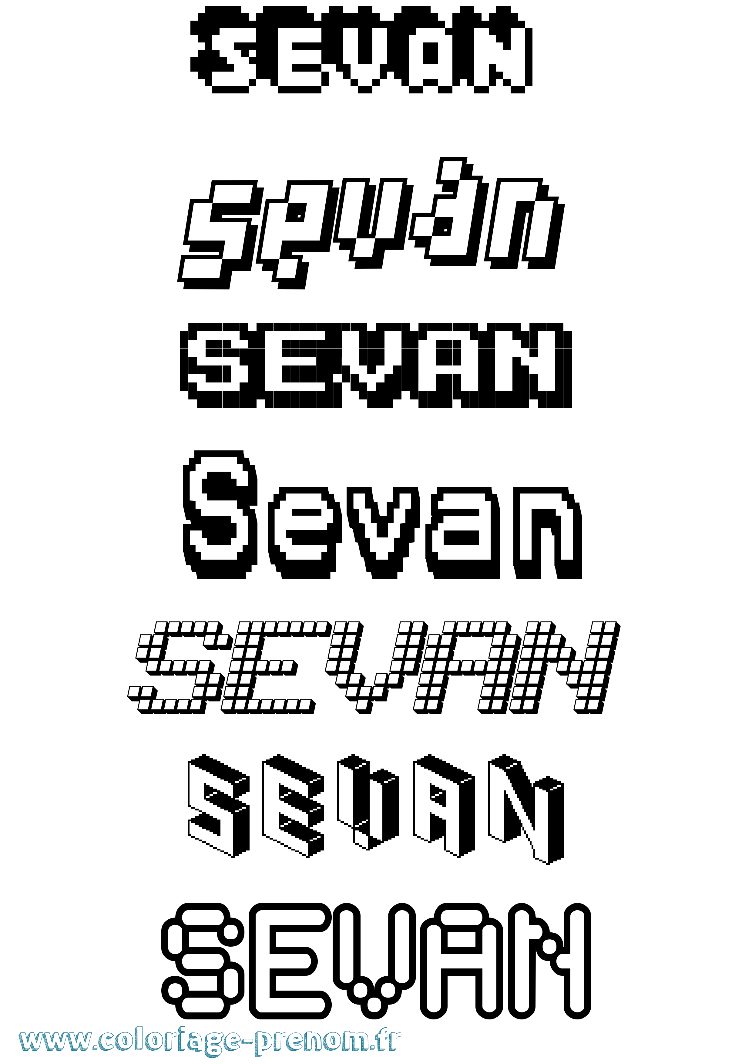 Coloriage prénom Sevan Pixel