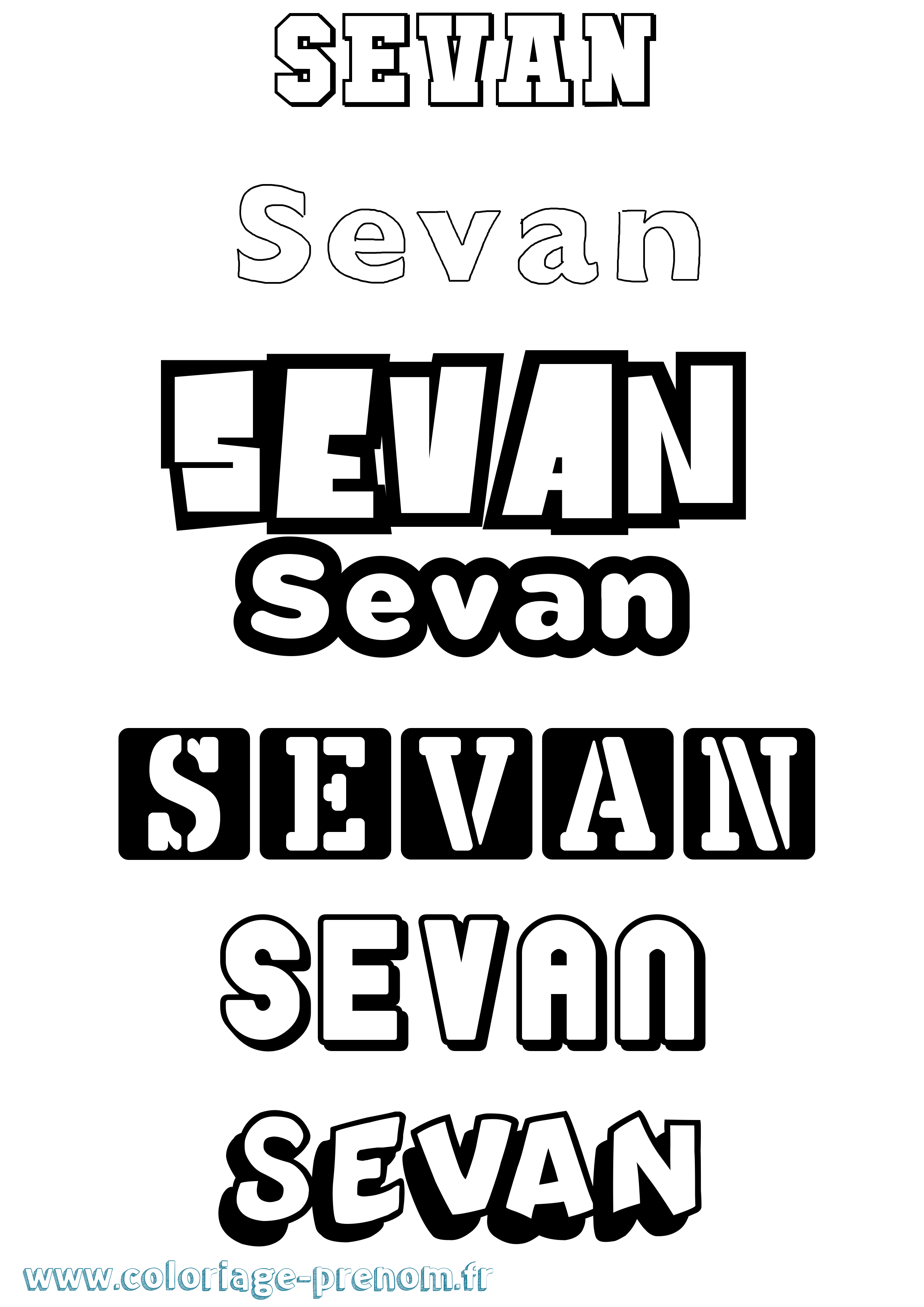 Coloriage prénom Sevan Simple