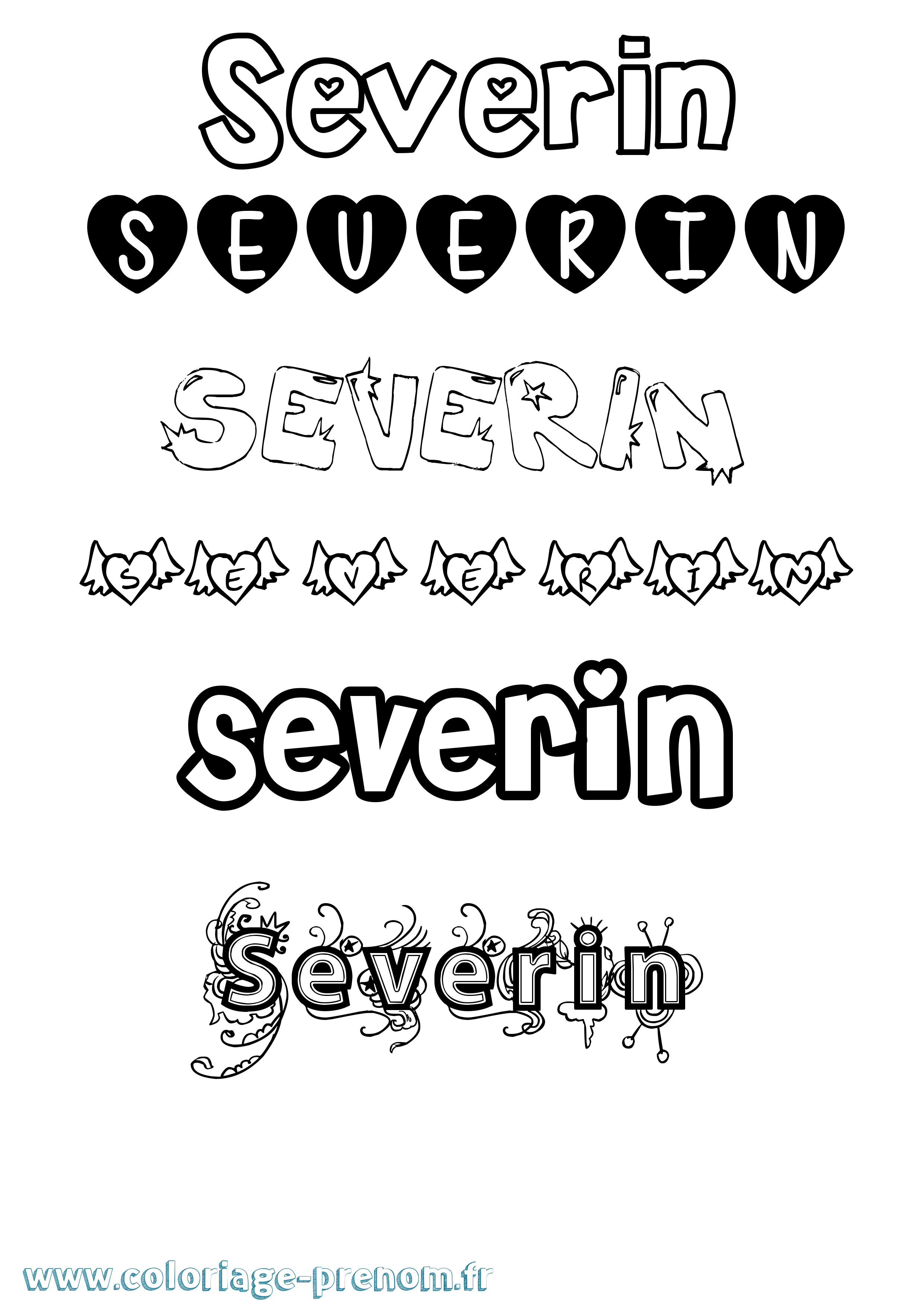 Coloriage Severin Girly Coloriage prénom Severin Girly