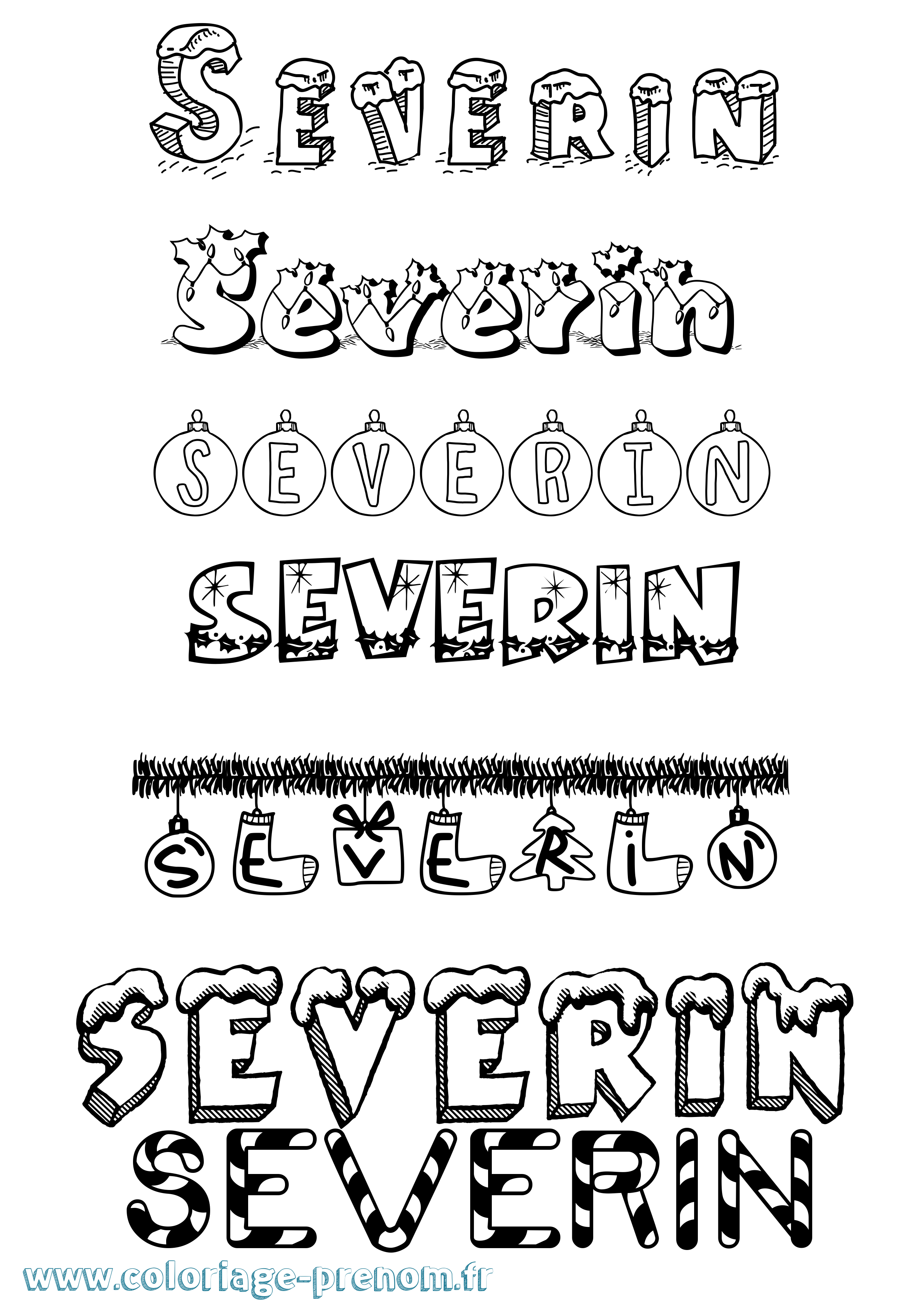 Coloriage Severin Noël Coloriage prénom Severin Noël
