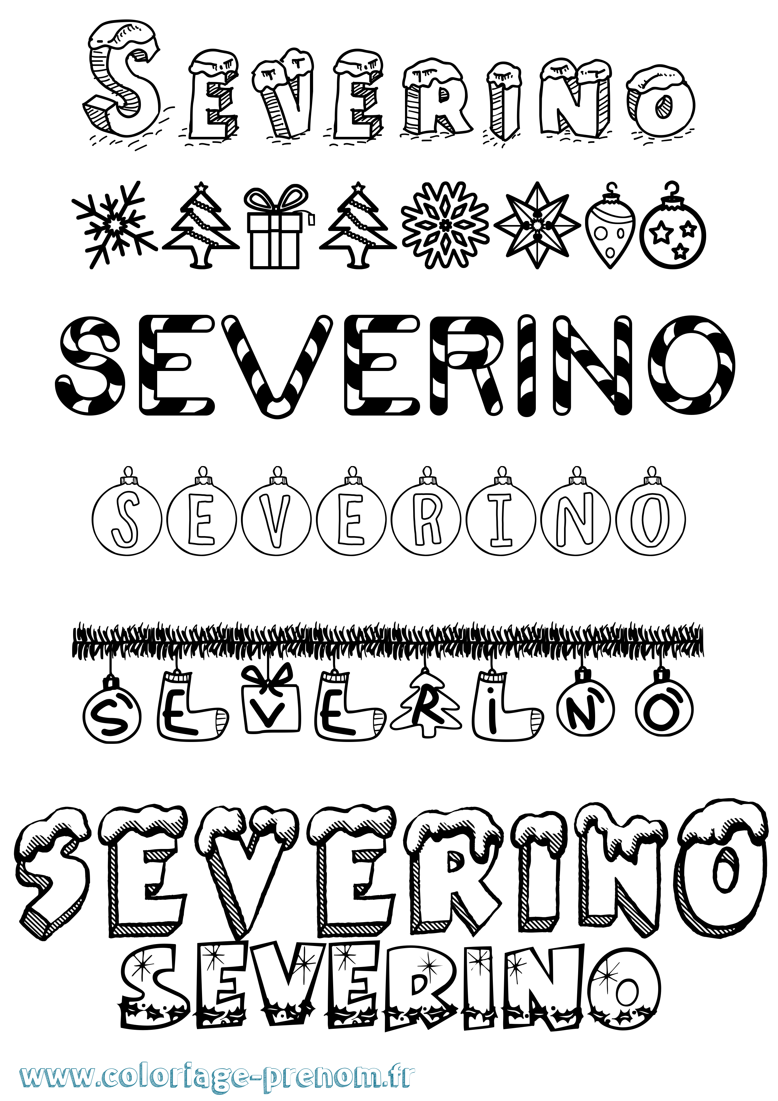 Coloriage prénom Severino Noël