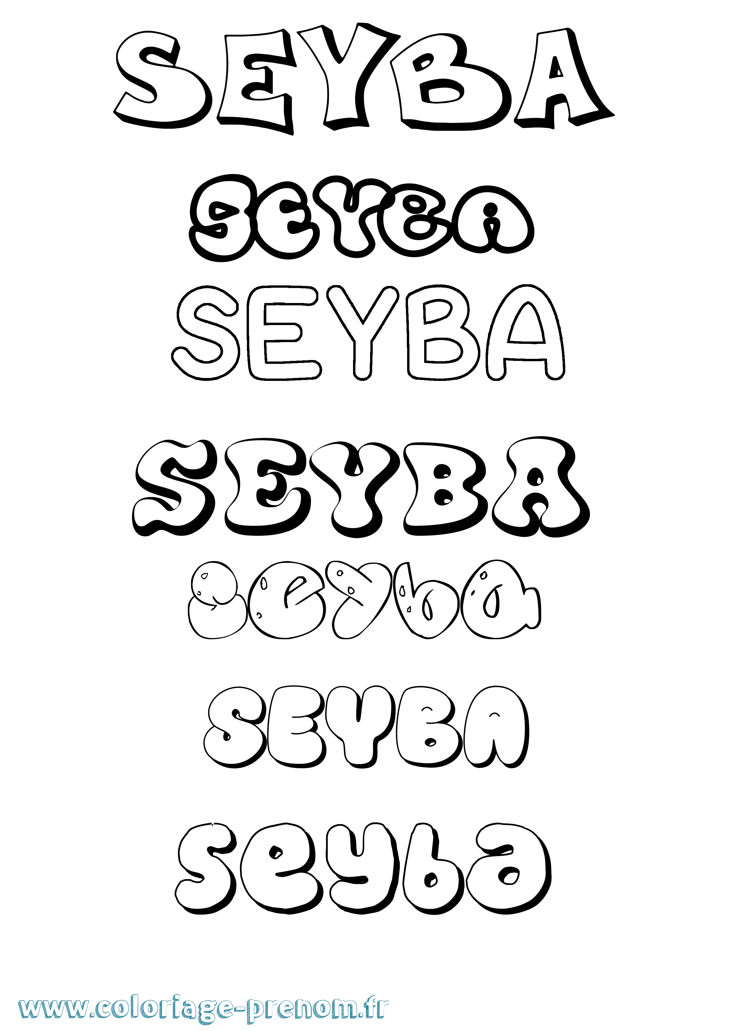 Coloriage prénom Seyba Bubble