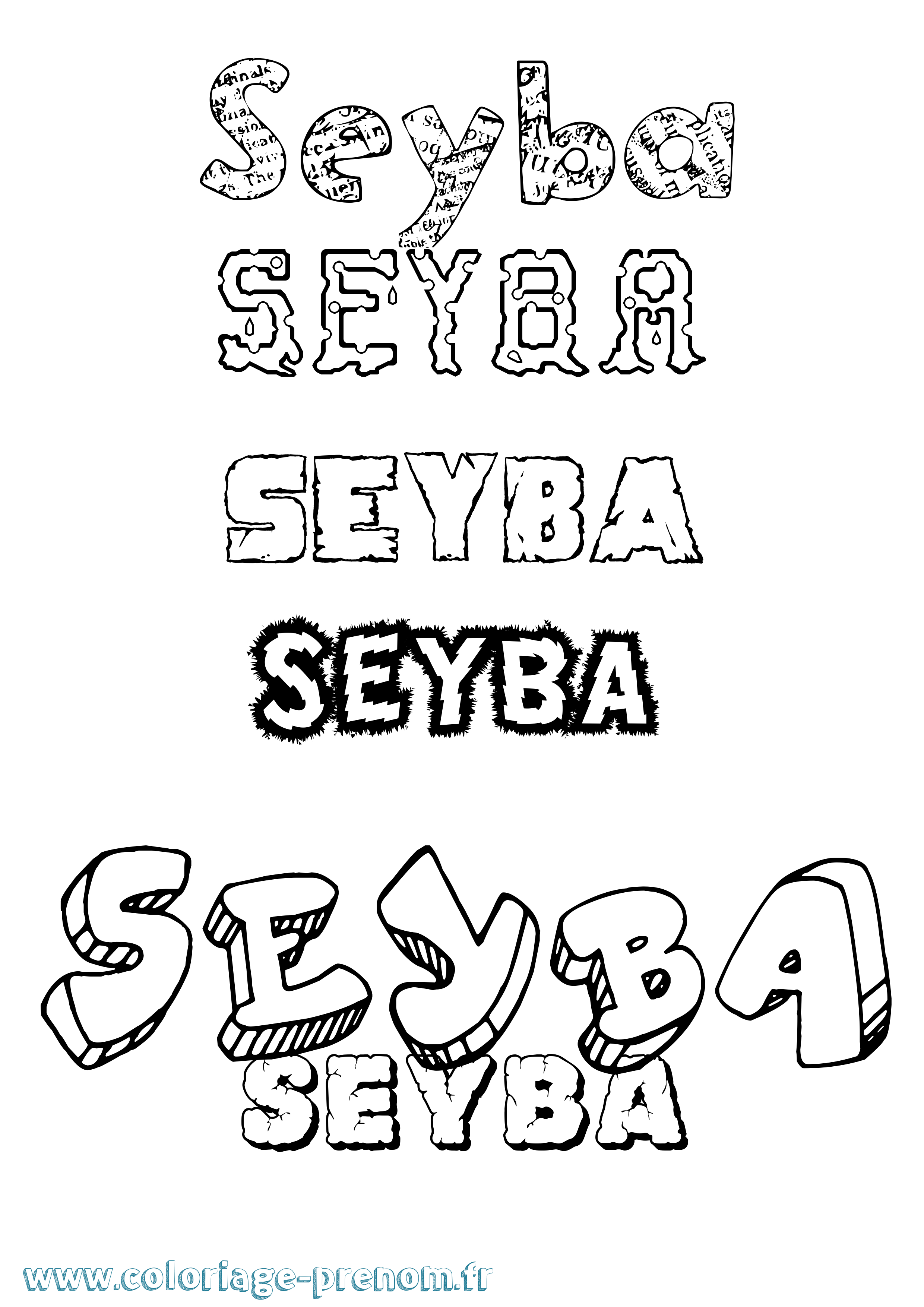 Coloriage prénom Seyba Destructuré