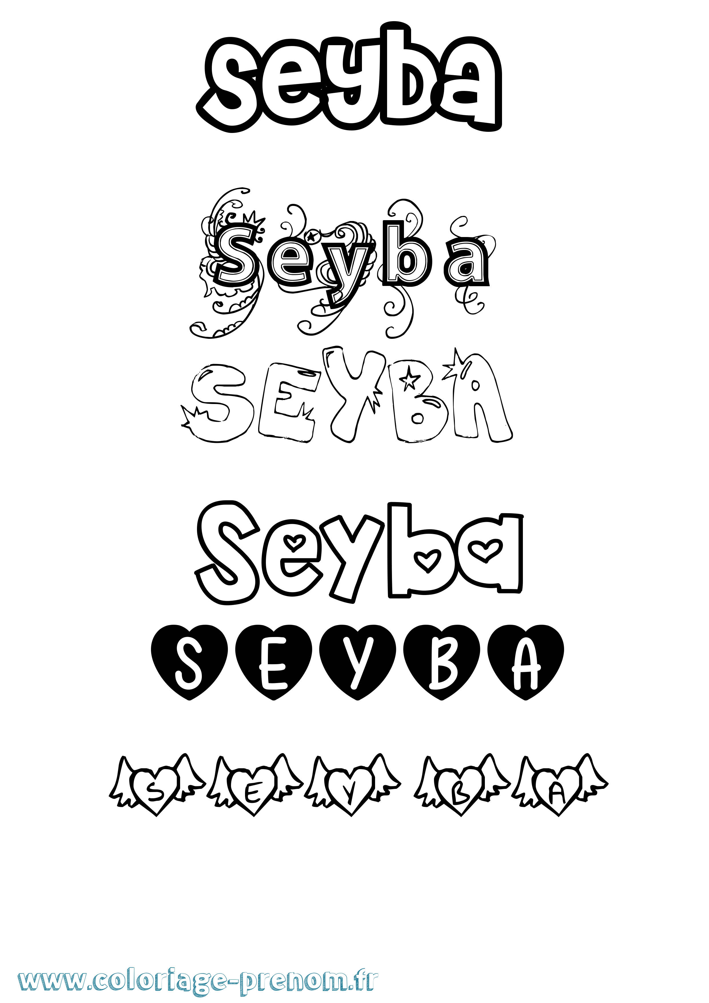 Coloriage prénom Seyba Girly