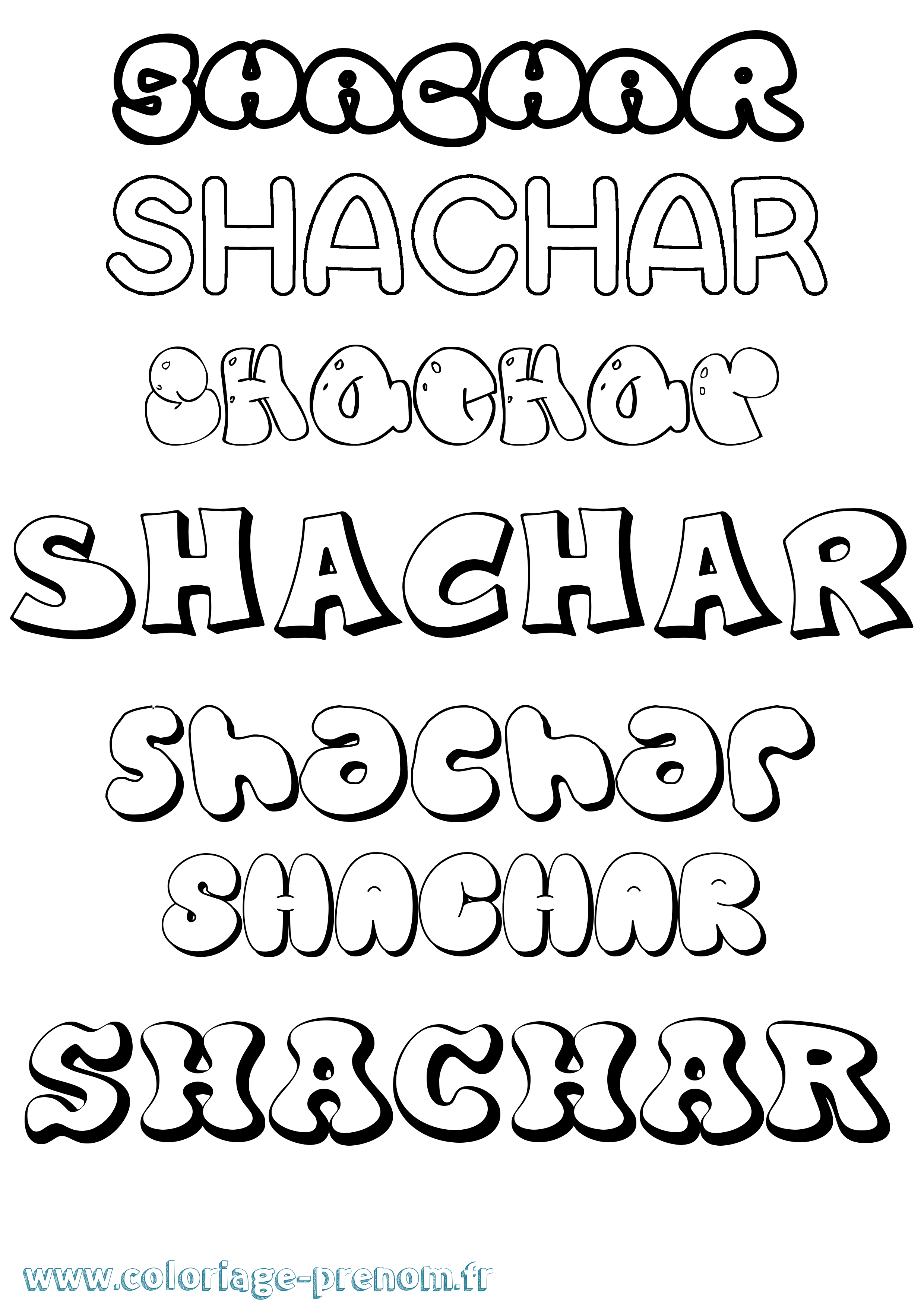 Coloriage prénom Shachar Bubble