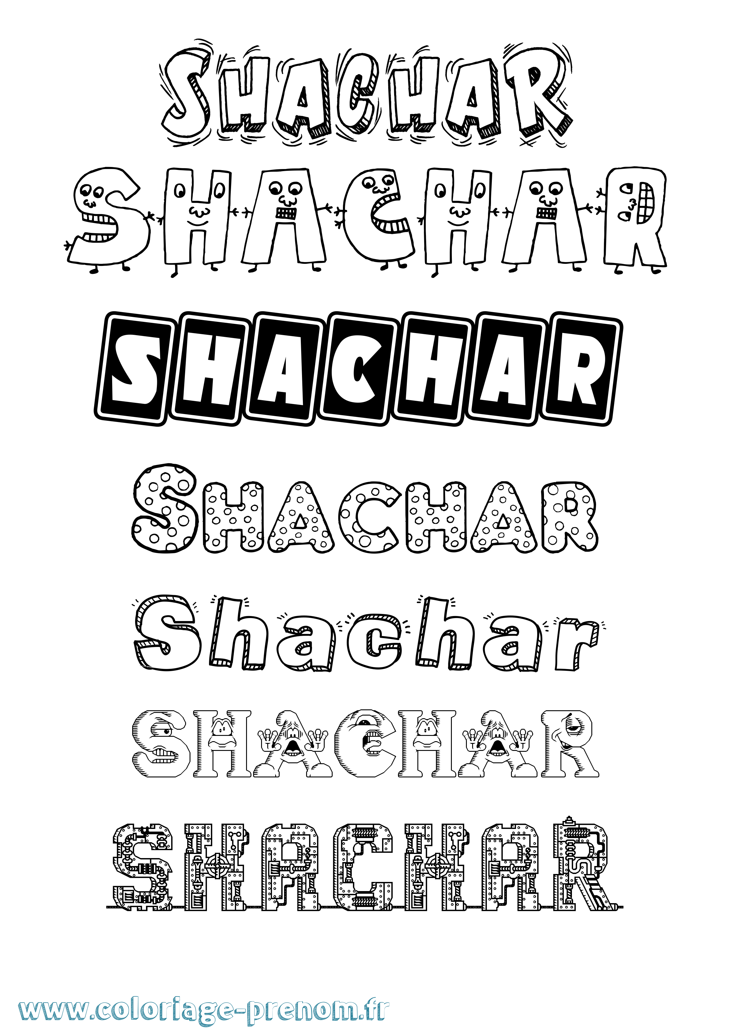 Coloriage prénom Shachar Fun