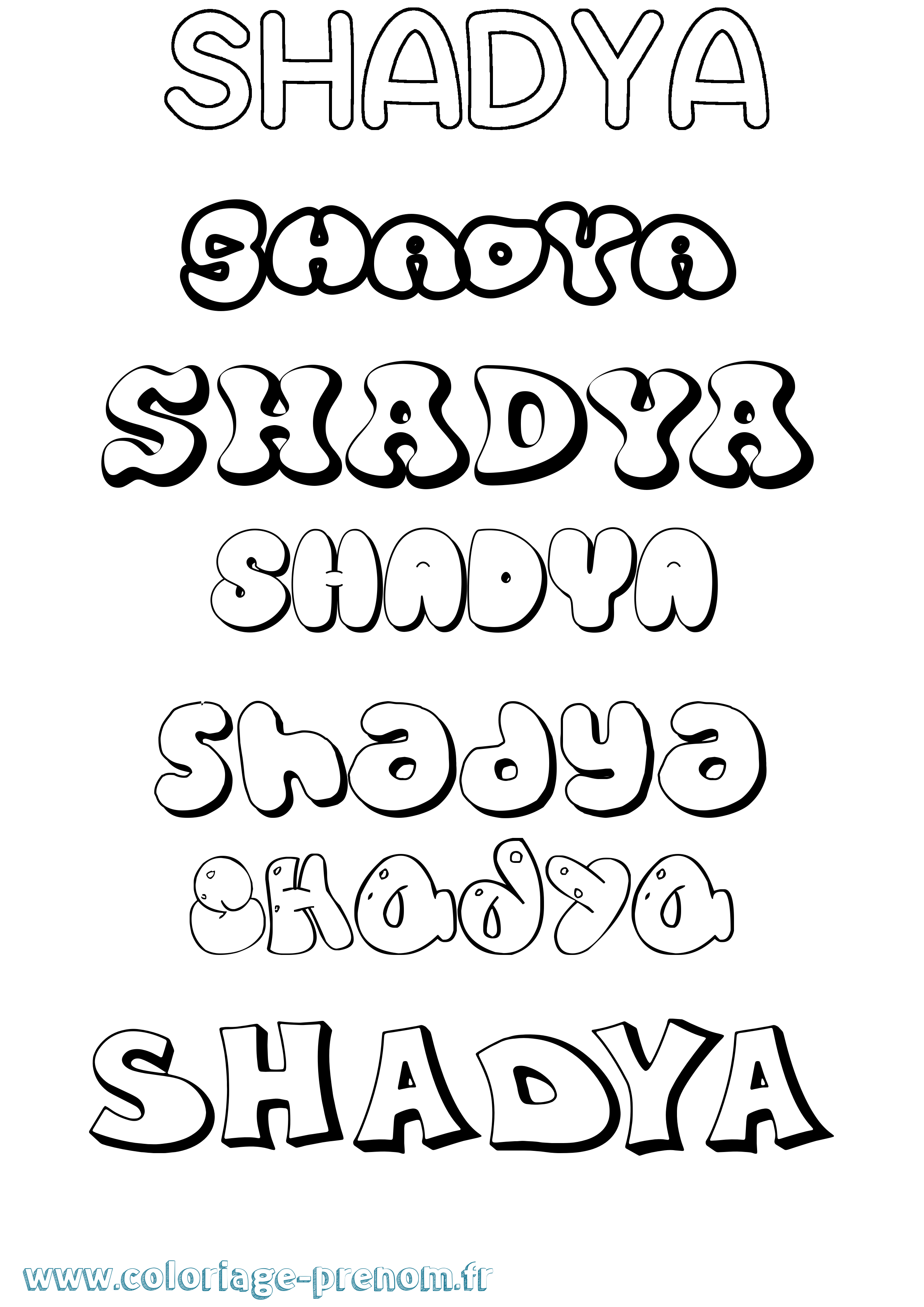 Coloriage prénom Shadya Bubble